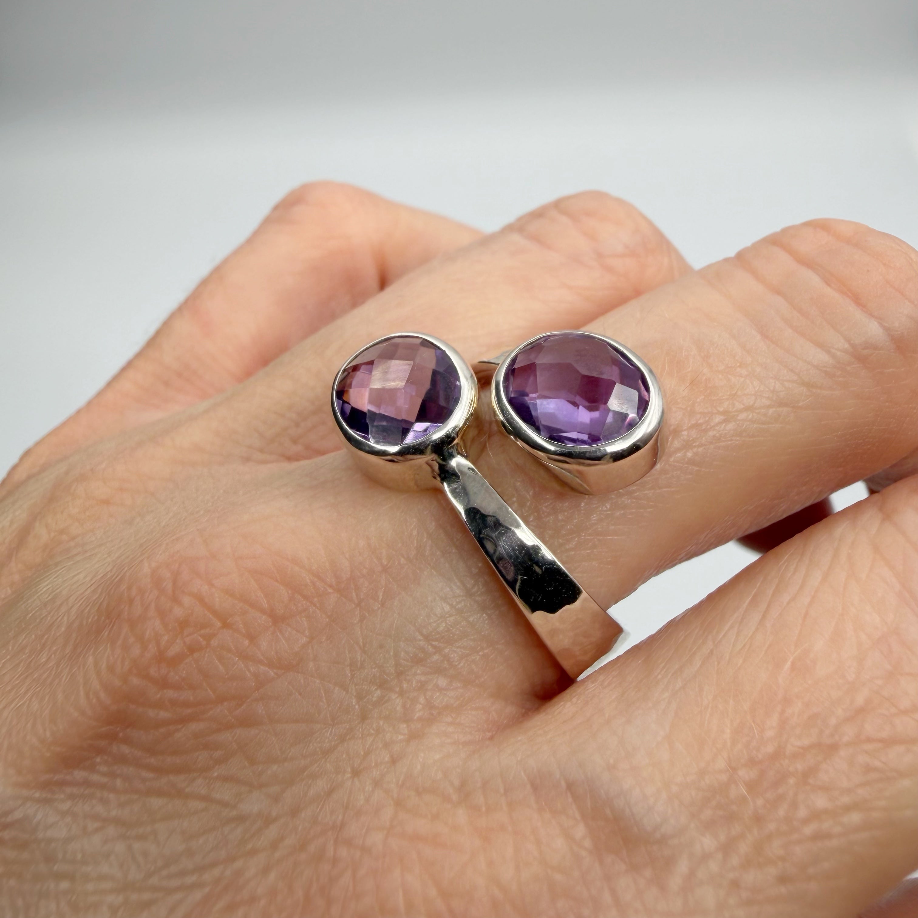 Anello Double Ametista Sfaccettata - Argento 925