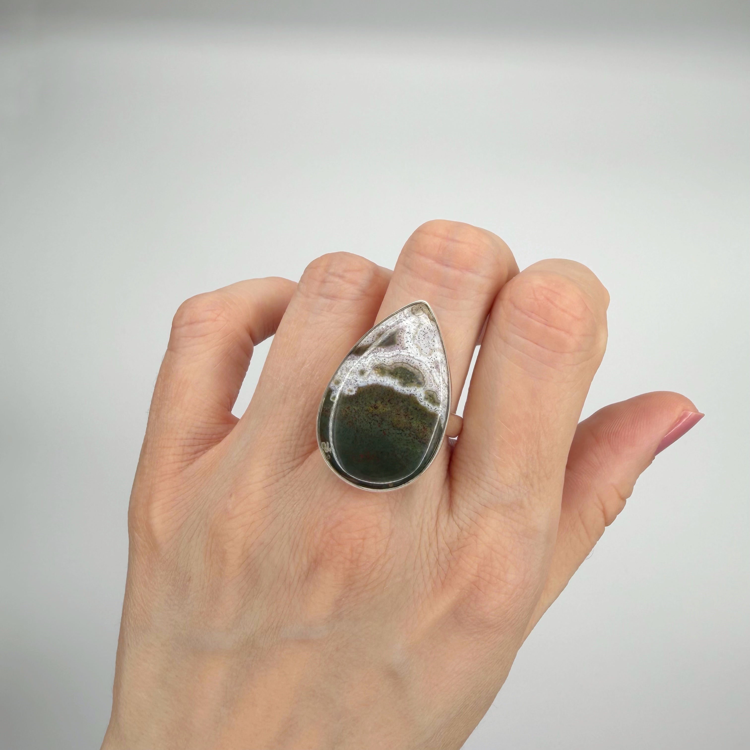 Anello Diaspro Oceano Argento 925 - a Goccia grande