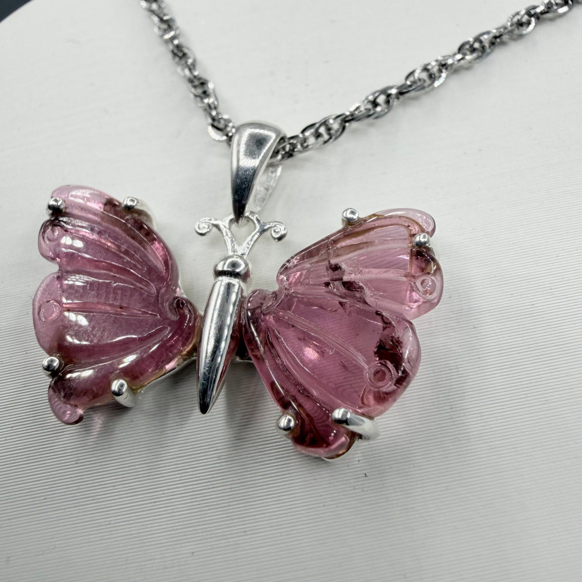 Ciondolo Farfalla Tormalina Rosa e Argento 925