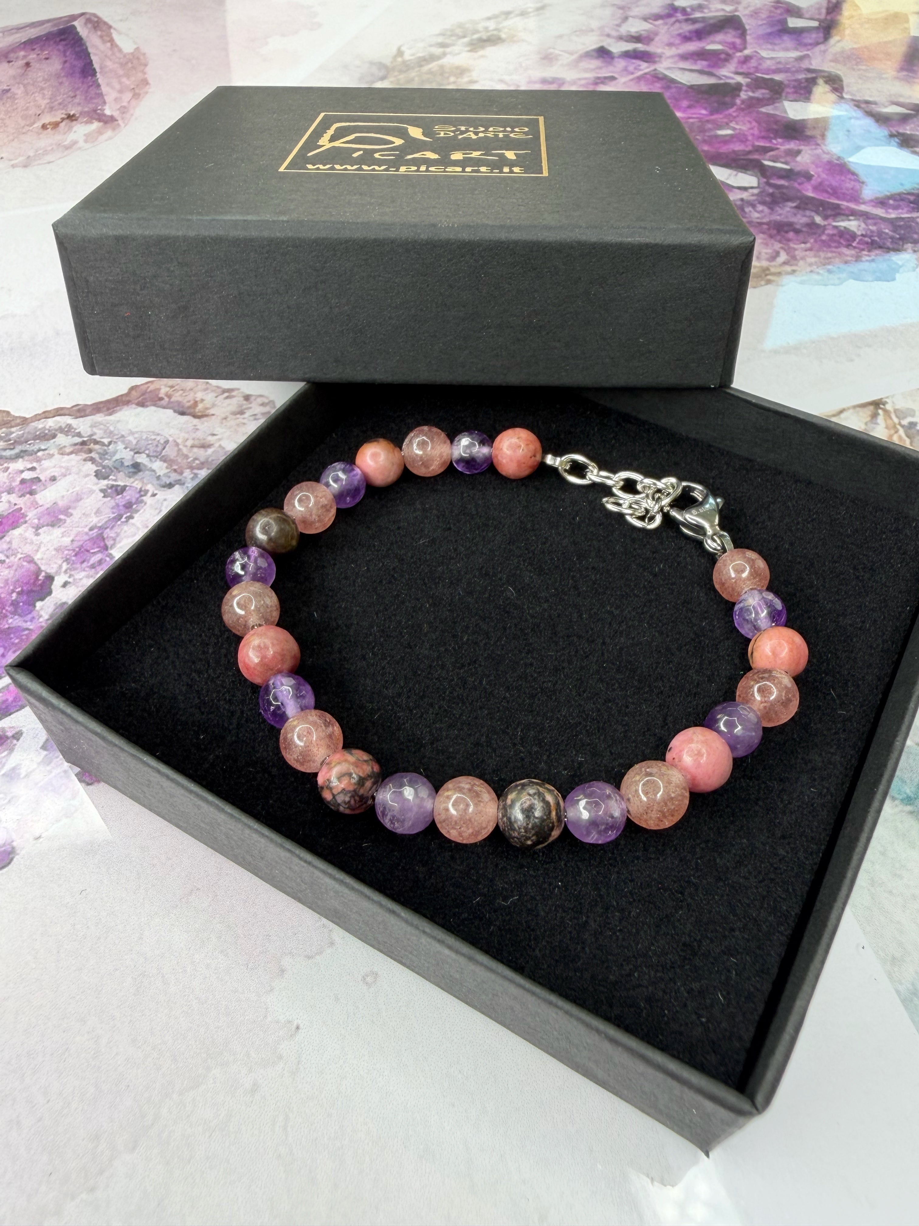 Bracciale Love & Harmony - Quarzo Fragola, Rodonite, Ametista - LIMITED EDITION
