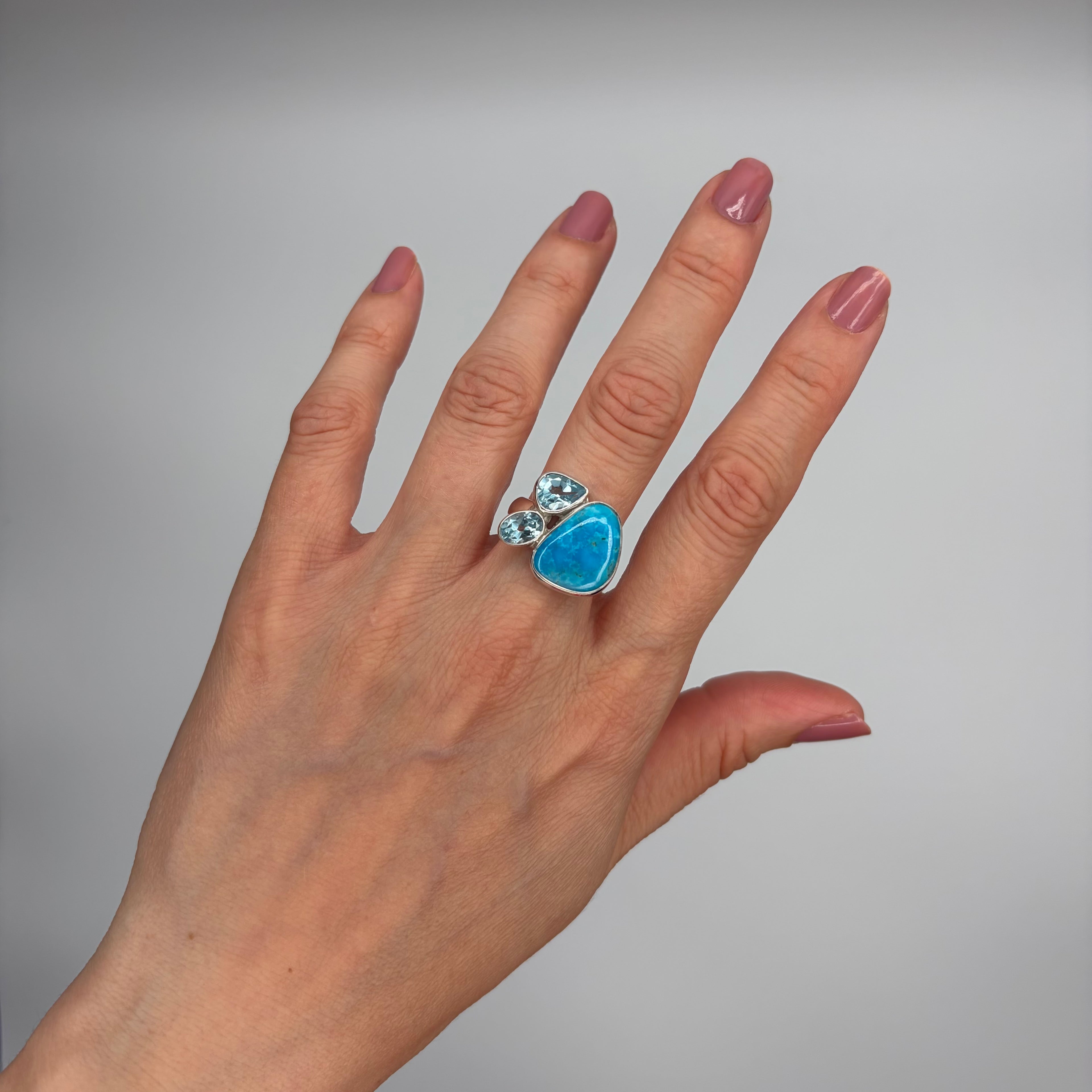 Anello Turchese Naturale e Topazio - Argento 925