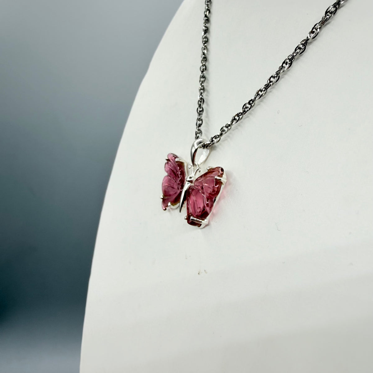 Ciondolo Farfalla Tormalina Rosa e Argento 925