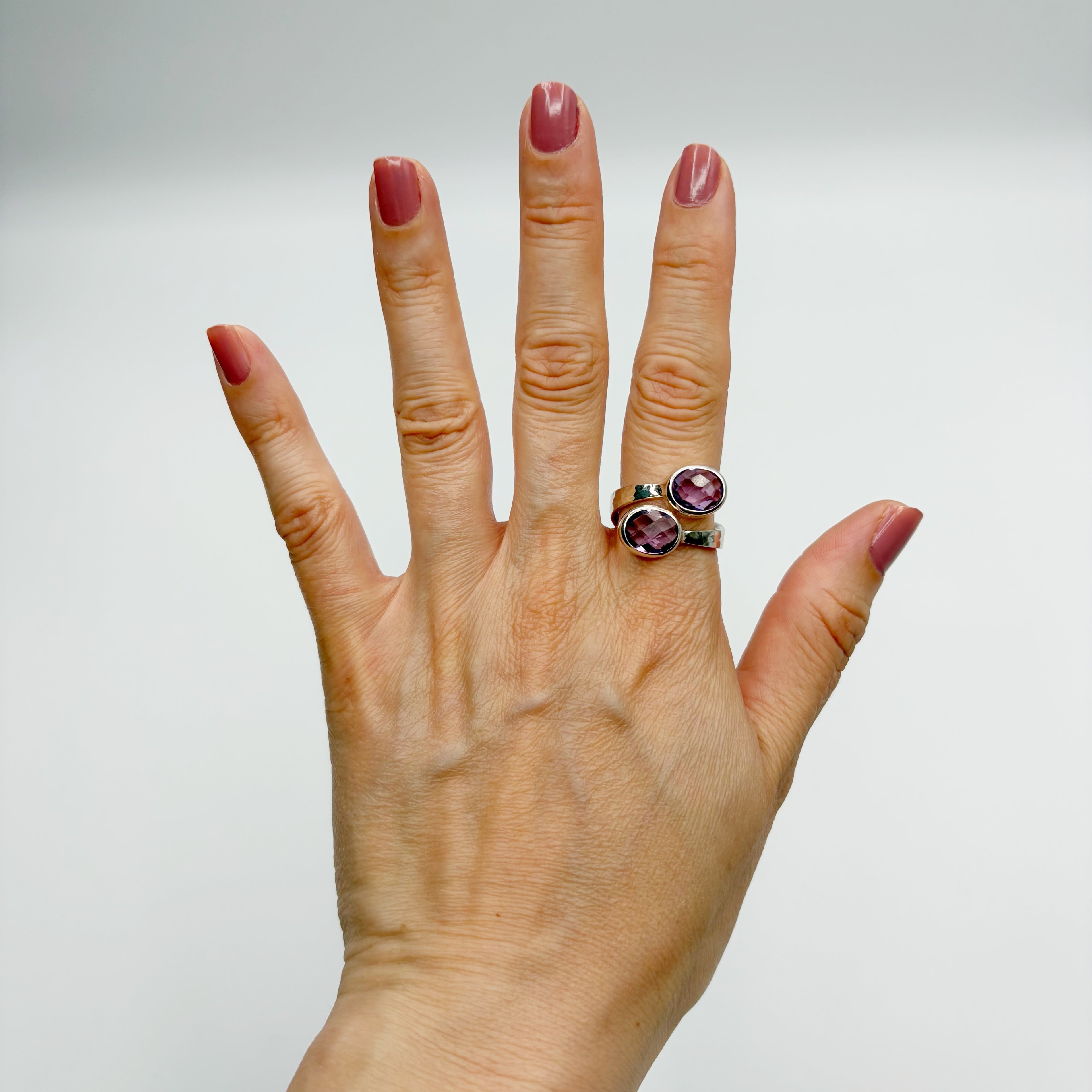 Anello Double Ametista Sfaccettata - Argento 925