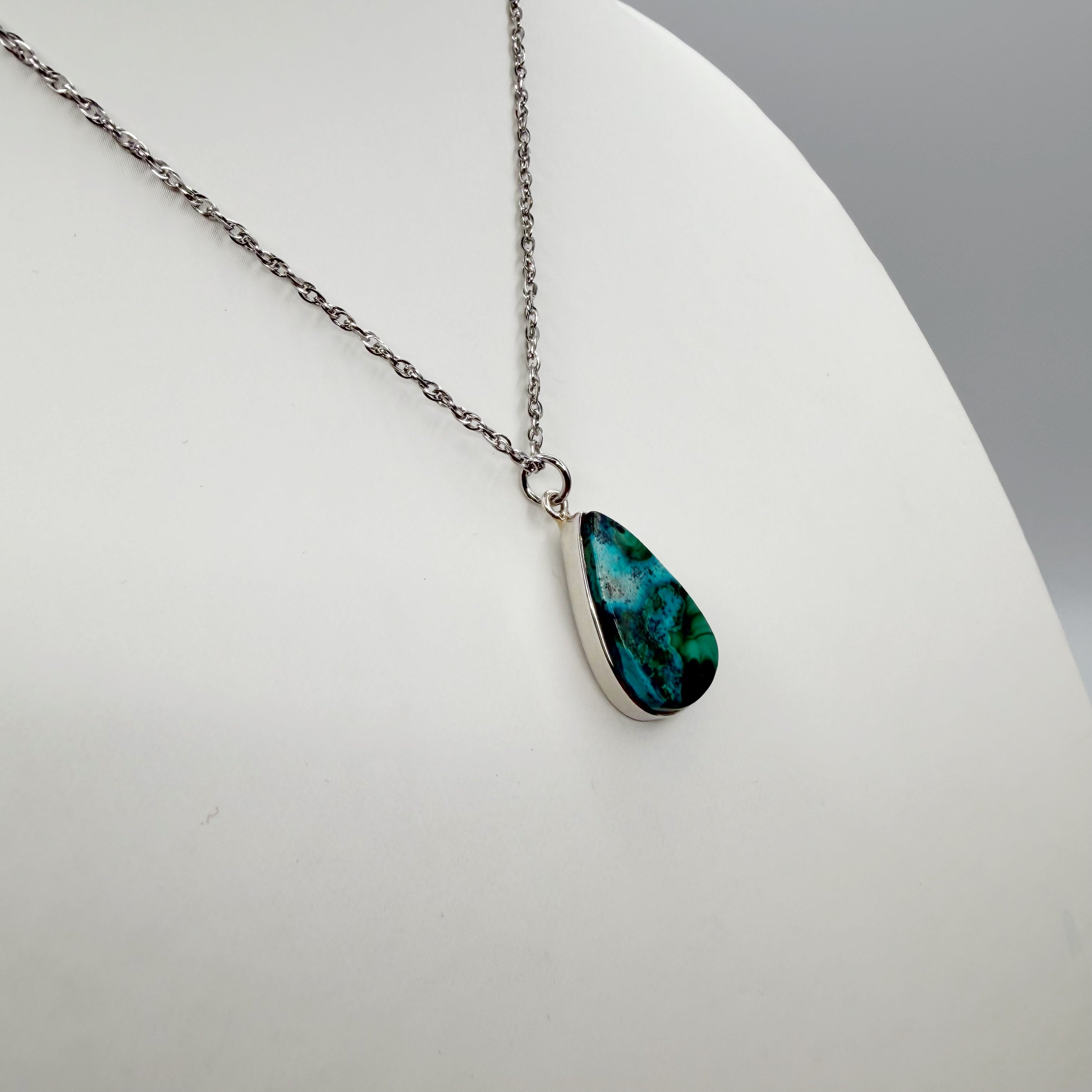Ciondolo Malachite e Crisocolla Argento 925 - a goccia