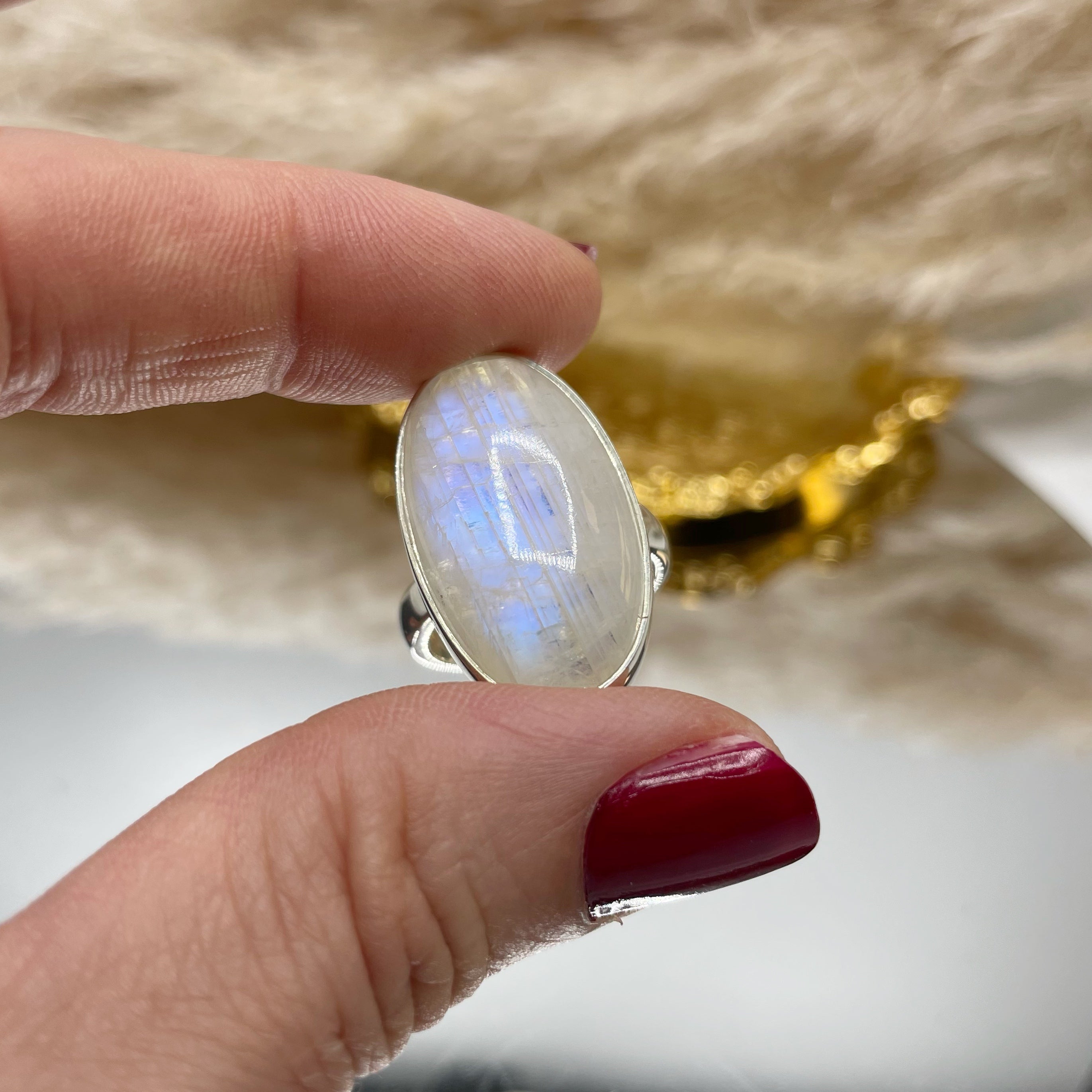 Anello Labradorite Bianca Ovale - Argento 925
