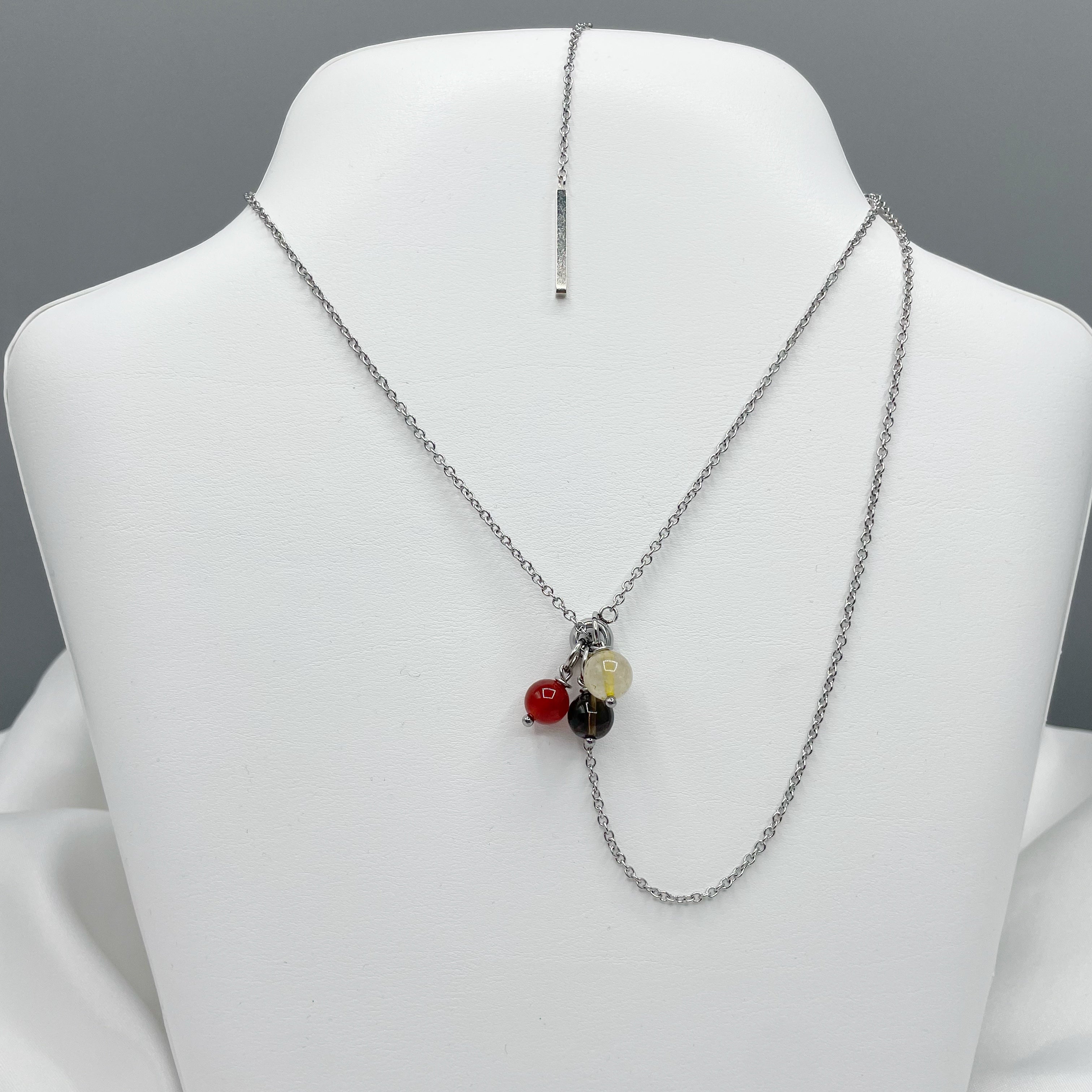 Collana Energy Charm - Corniola, Quarzo Fumè, Super Seven Acciaio inossidabile