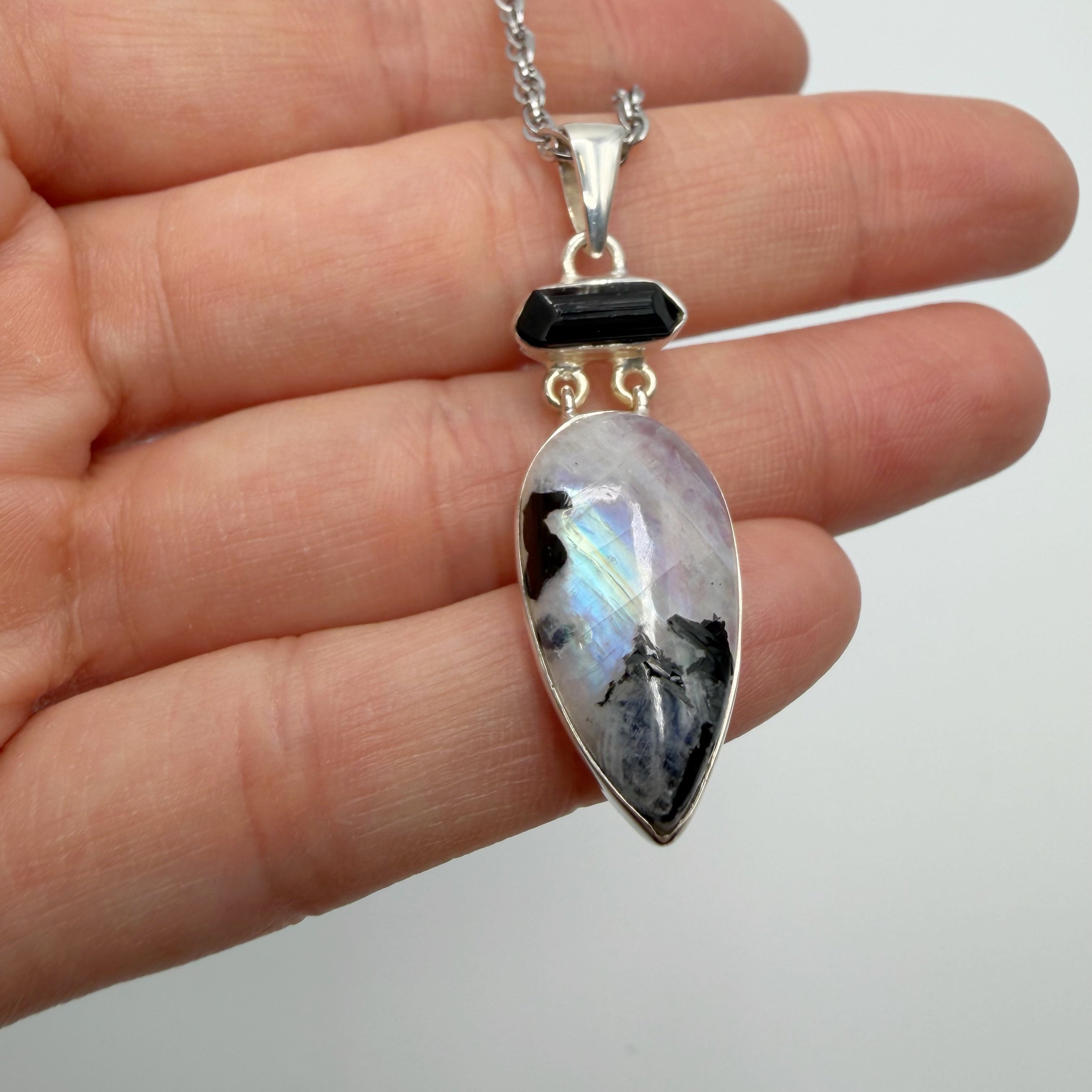 Ciondolo Labradorite e Tormalina - Argento 925