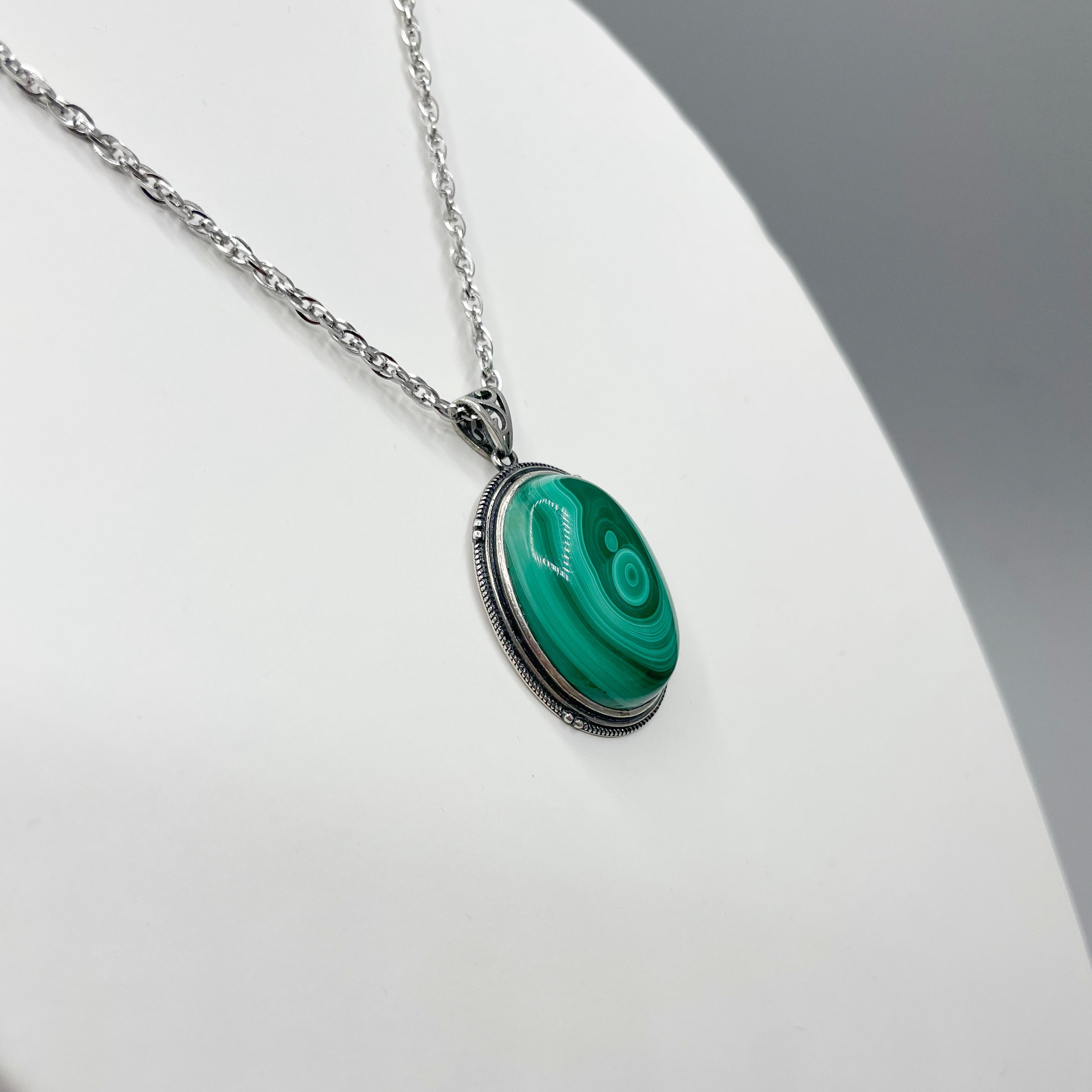 Ciondolo Malachite Ovale - Argento 925