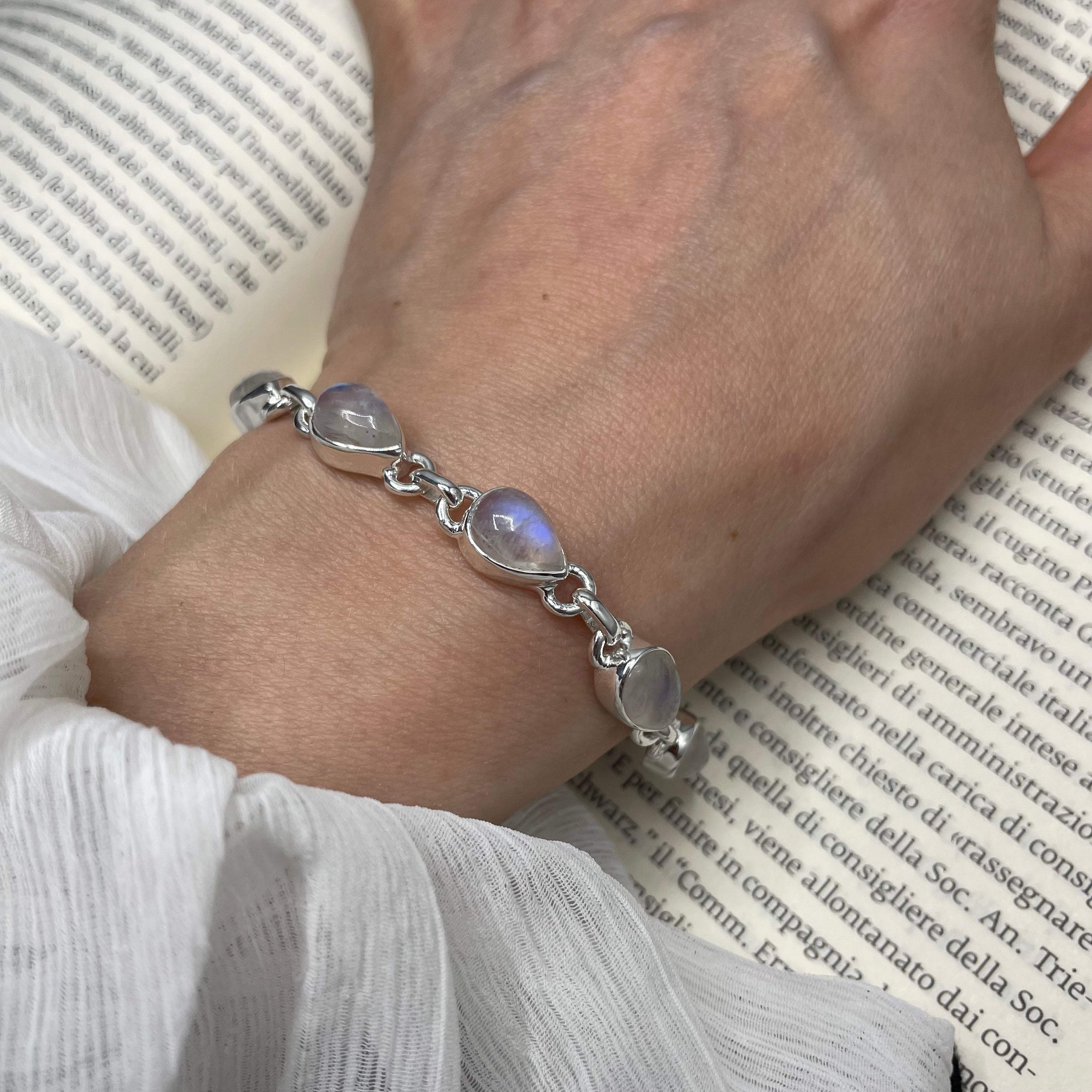 Bracciale Labradorite Bianca e Argento 925 - a Goccia