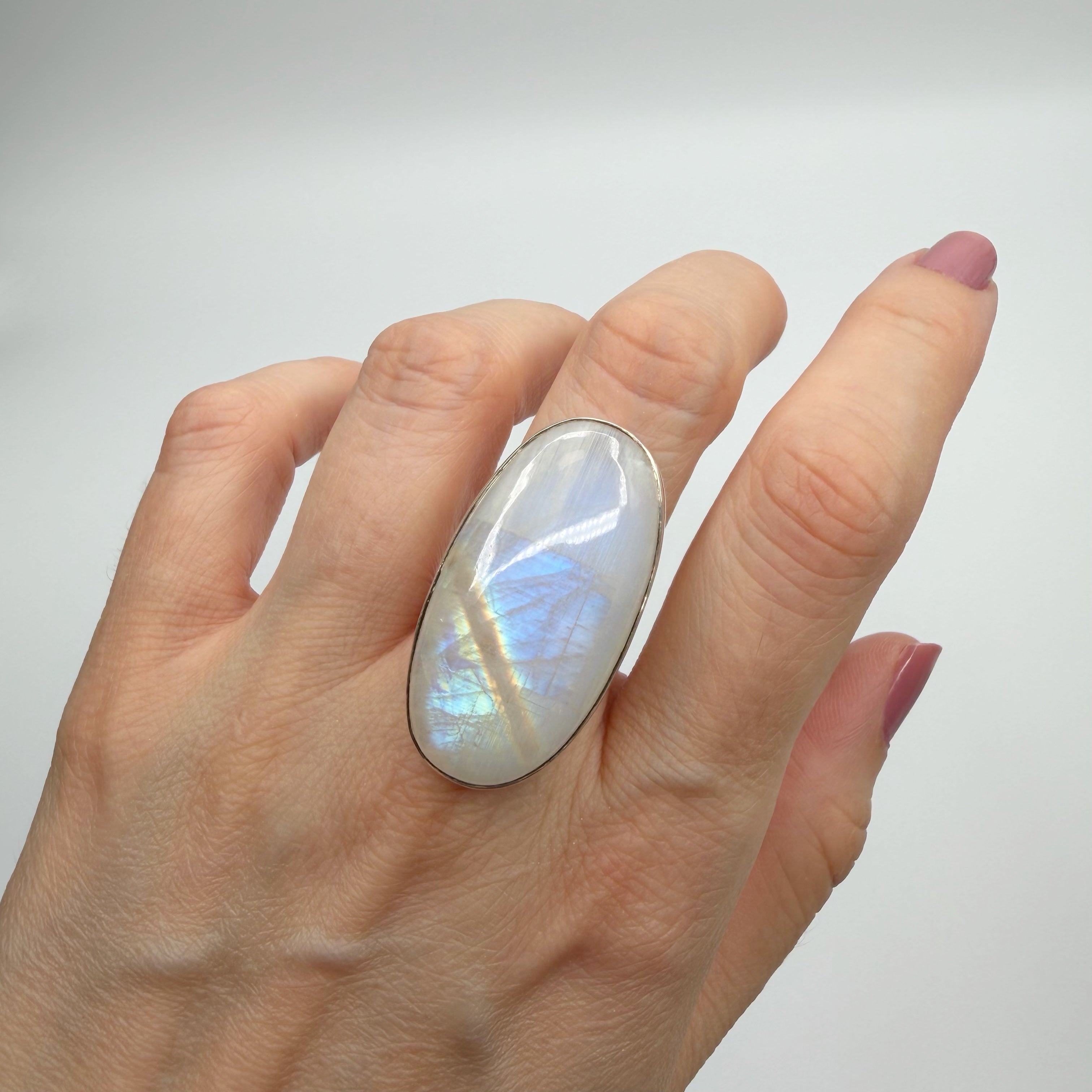 Anello Labradorite Bianca ovale - Argento 925
