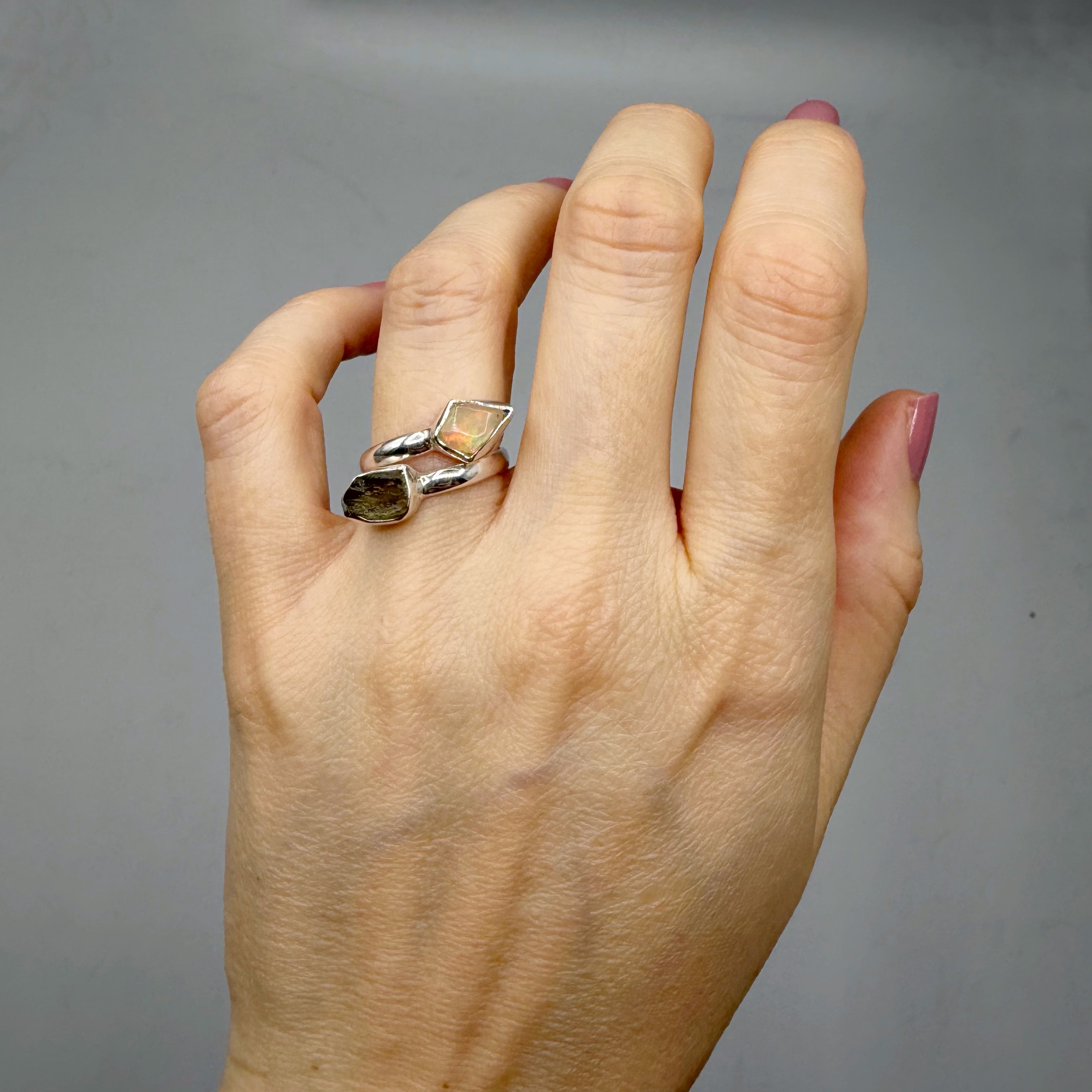 Anello Moldavite e Opale - Argento 925