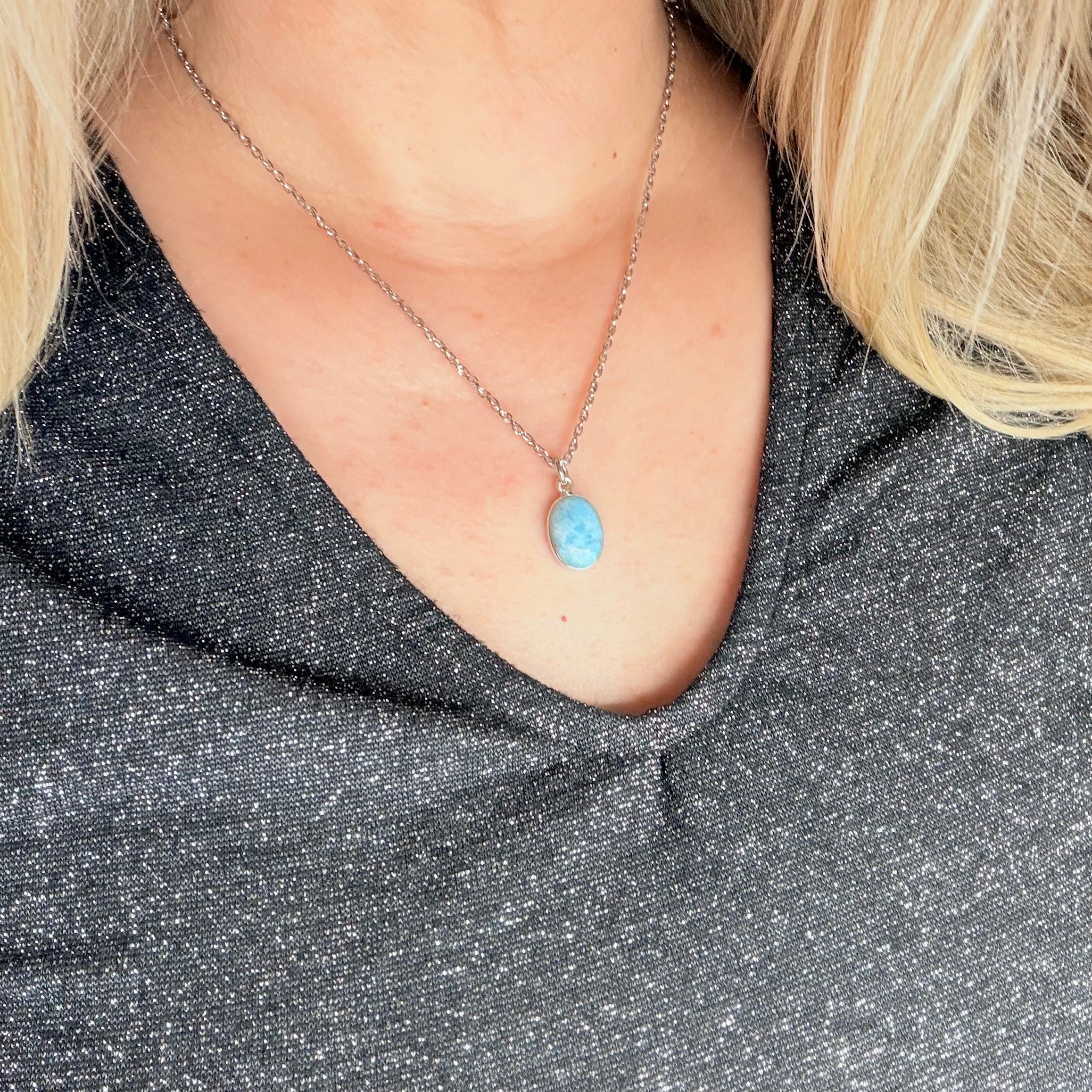 Ciondolo Larimar Argento 925 - Ovale piccolo