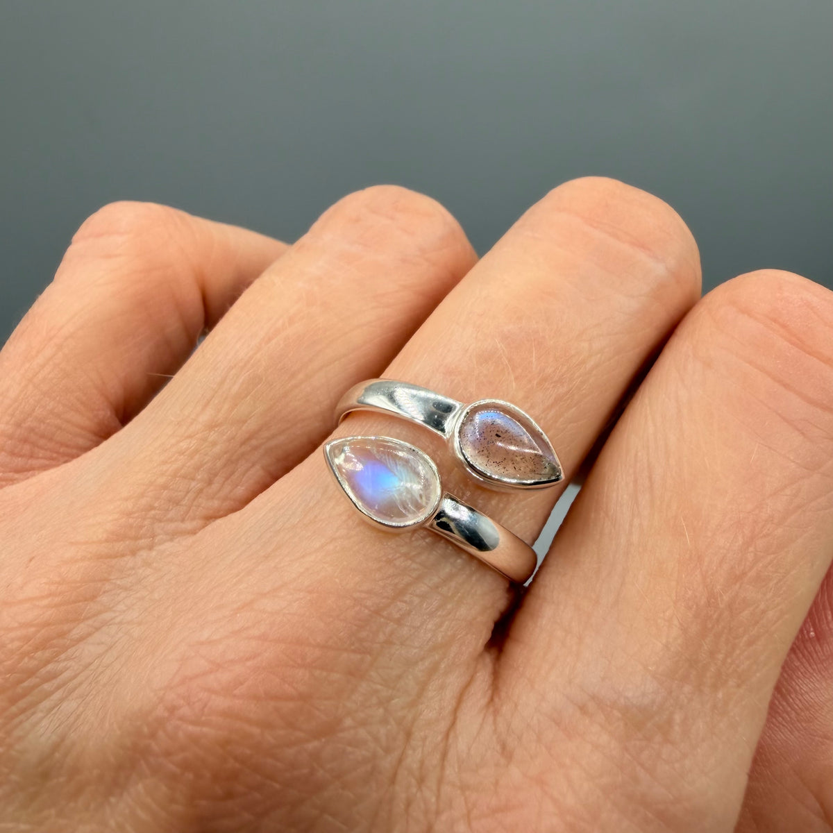 Anello Double Labradorite Bianca - Argento 925