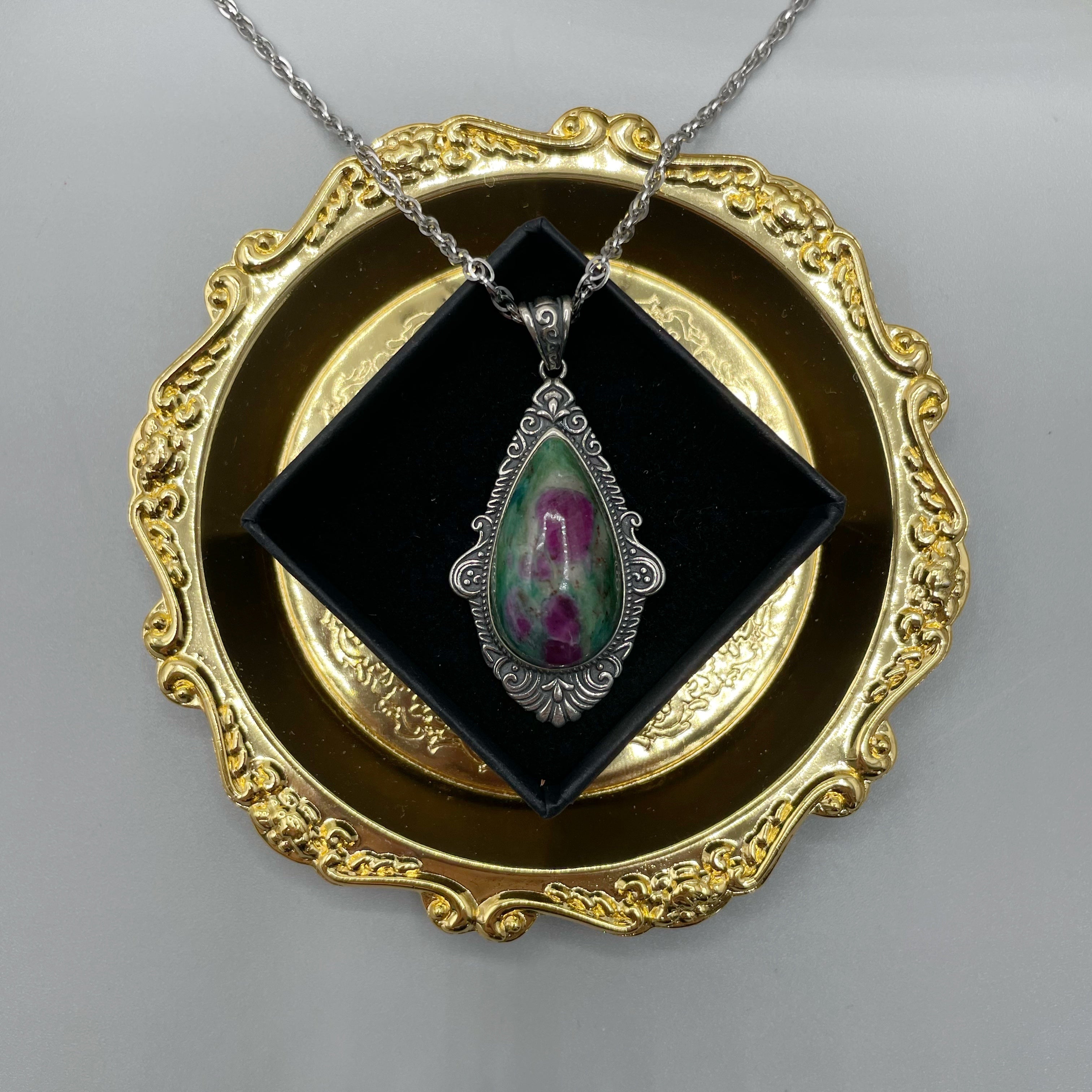 Ciondolo Rubino Fuchsite a Goccia - Argento 925