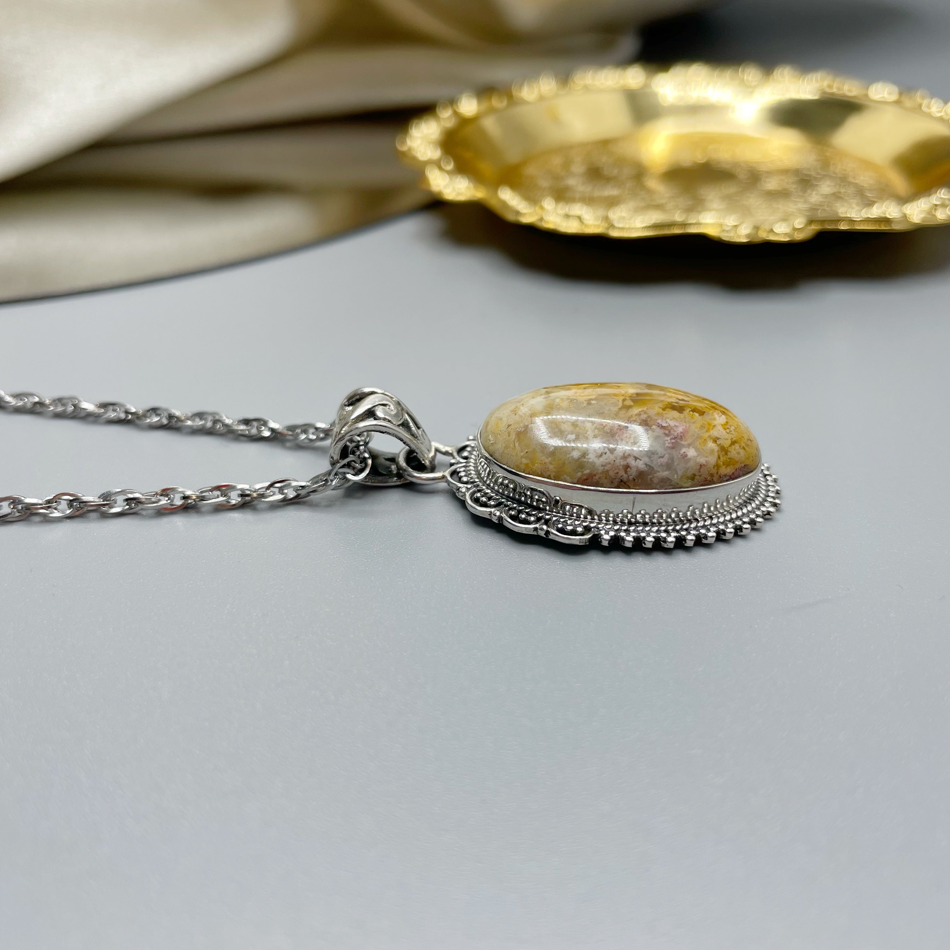 Ciondolo Agata Plume Vintage e Argento 925