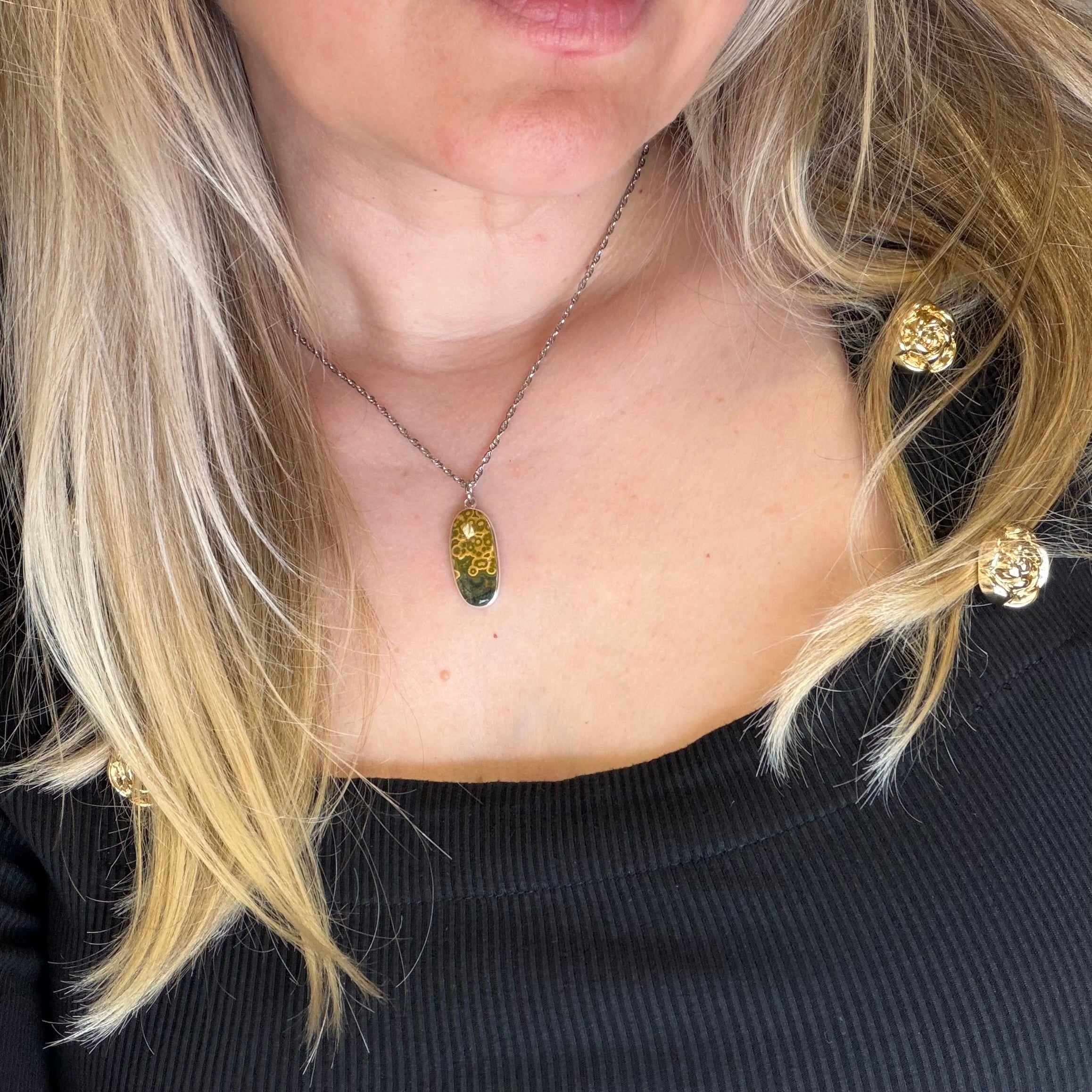 Ciondolo Diaspro Oceano Argento 925 - Ovale piccolo