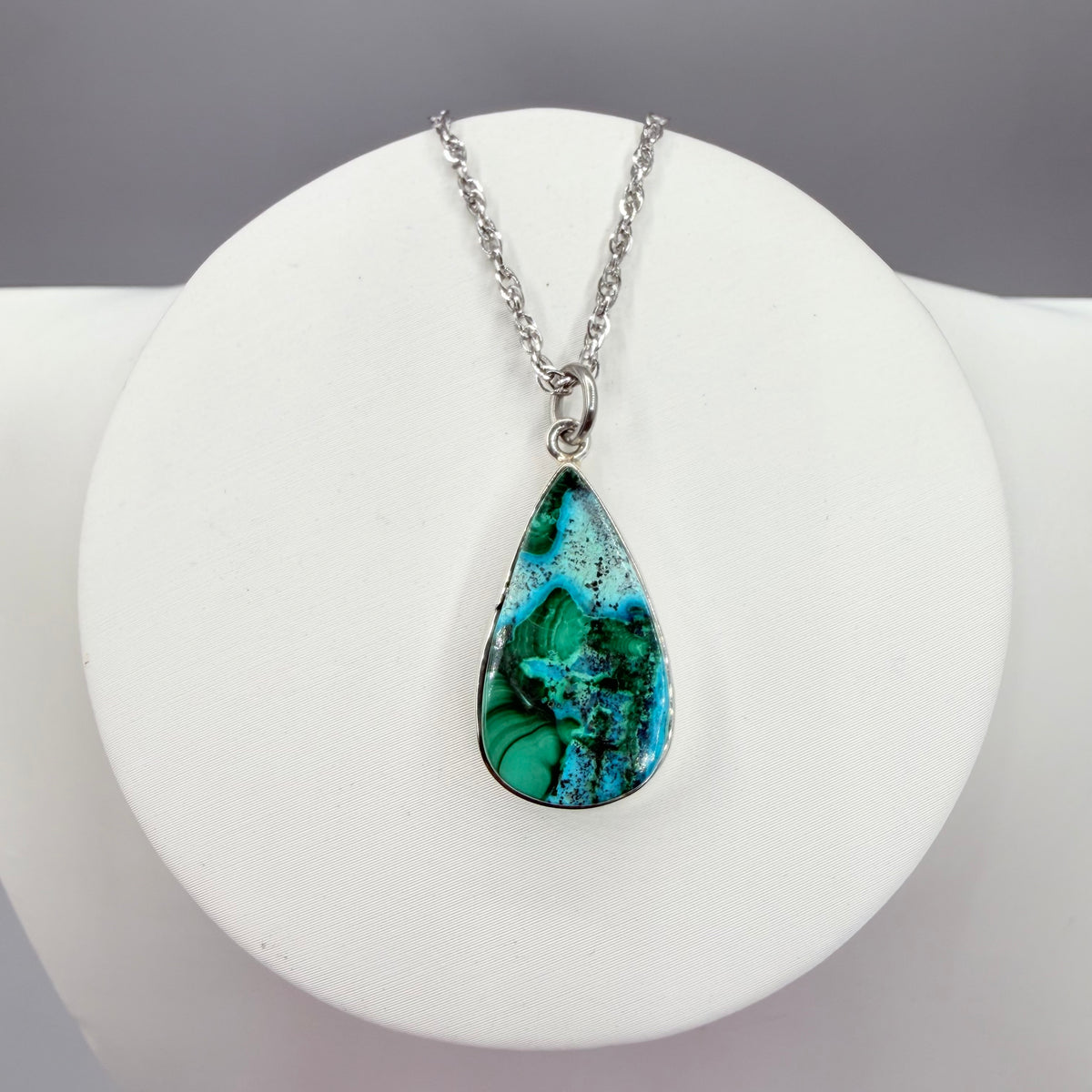 Ciondolo Malachite e Crisocolla Argento 925 - Goccia piccola