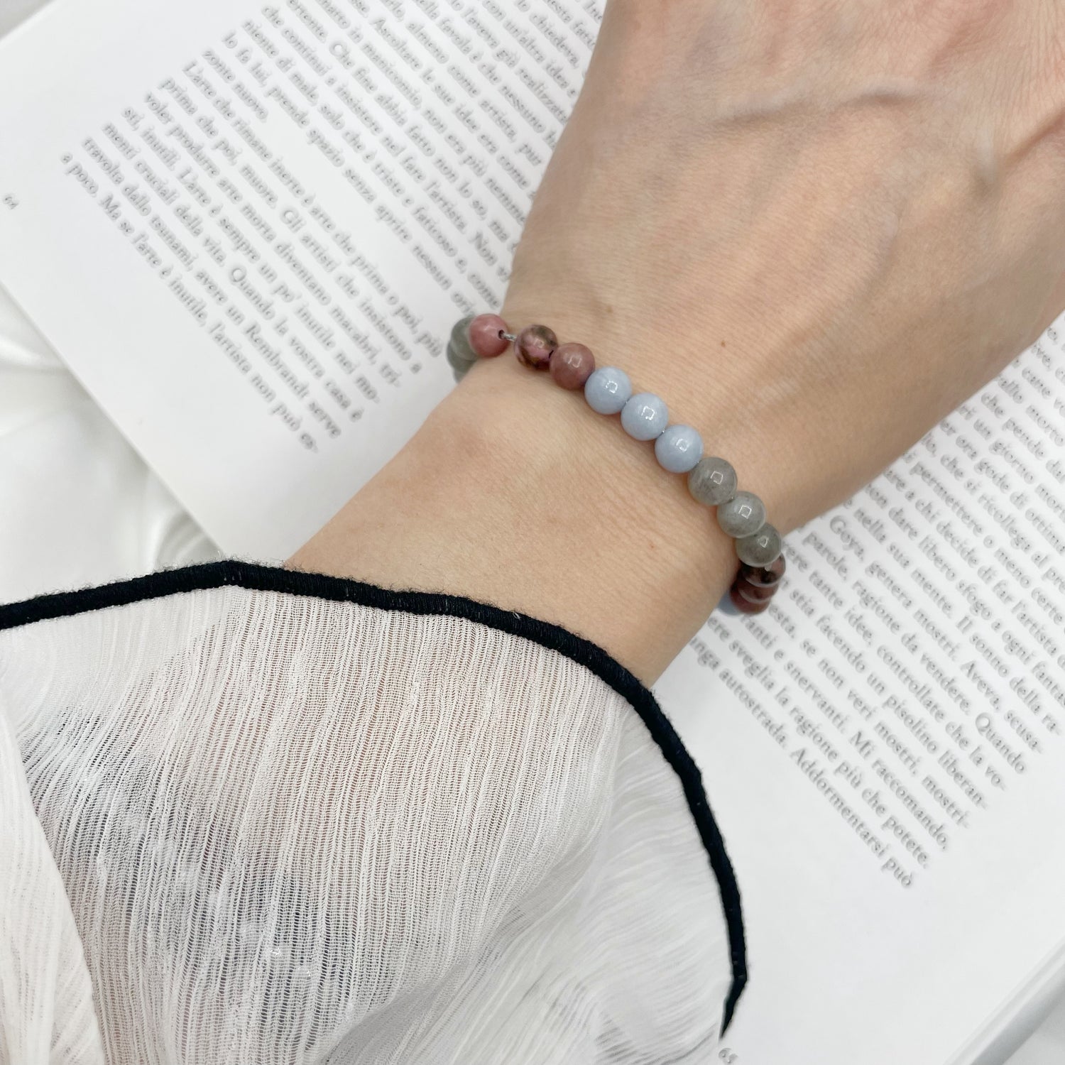 Bracciale "Se vuoi puoi" - Angelite, Labradorite, Rodonite - LIMITED EDITION