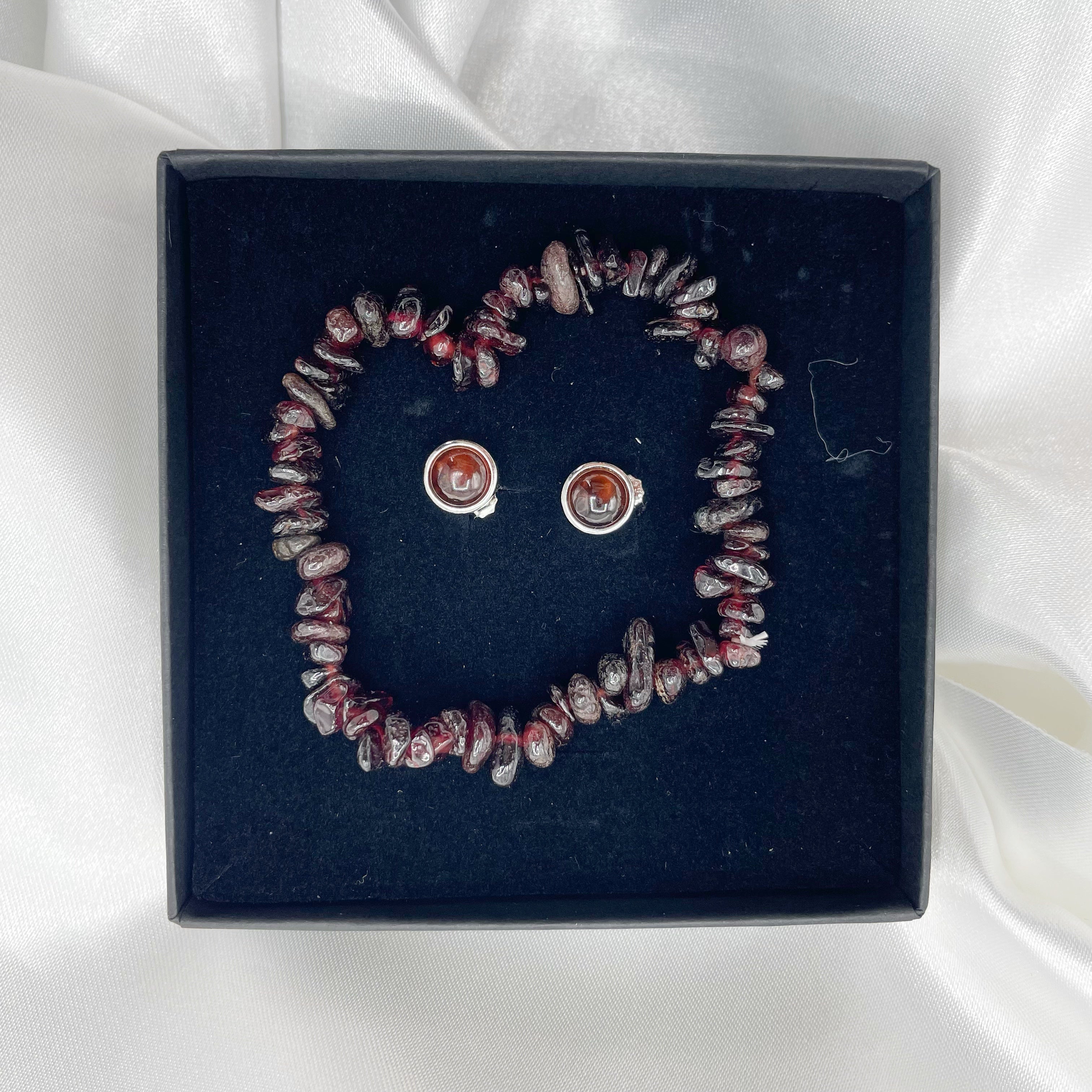 Set Bracciale e Orecchini a Lobo Granato - Elastico