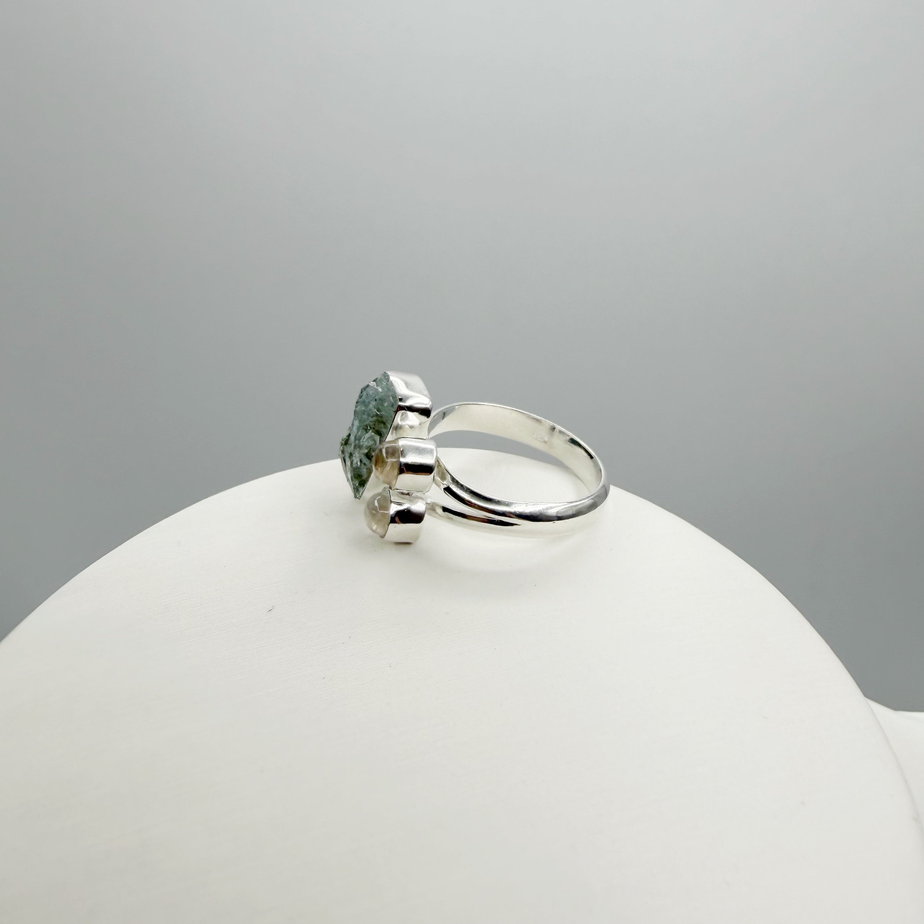 Anello Acquamarina e Labradorite Bianca - Argento 925