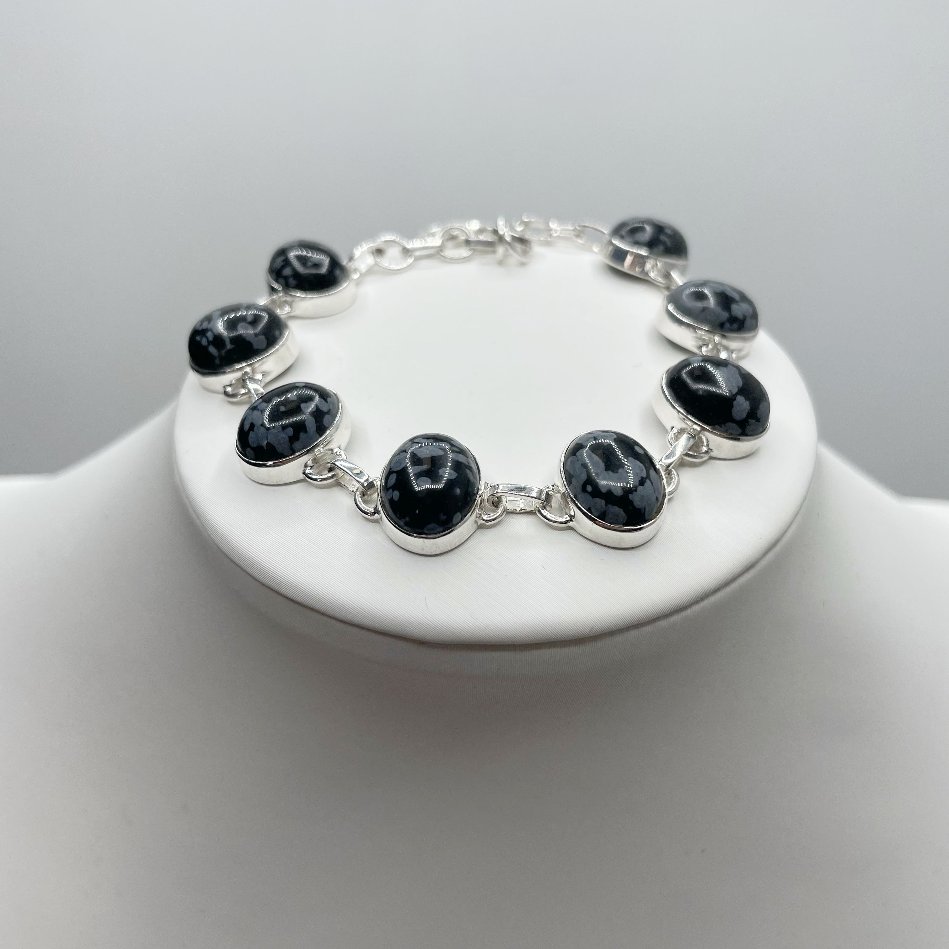 Bracciale Ossidiana Fiocco di Neve - Argento 925
