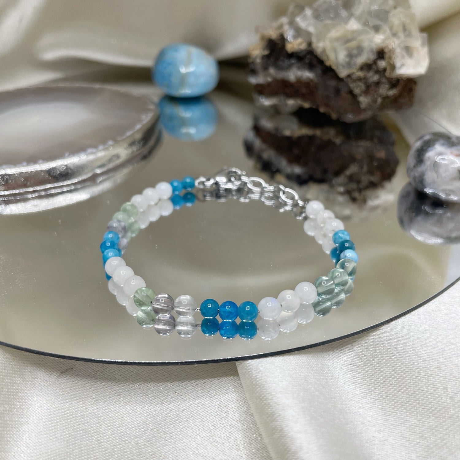 Bracciale Gemelli - Apatite, Fluorite, Labradorite Bianca