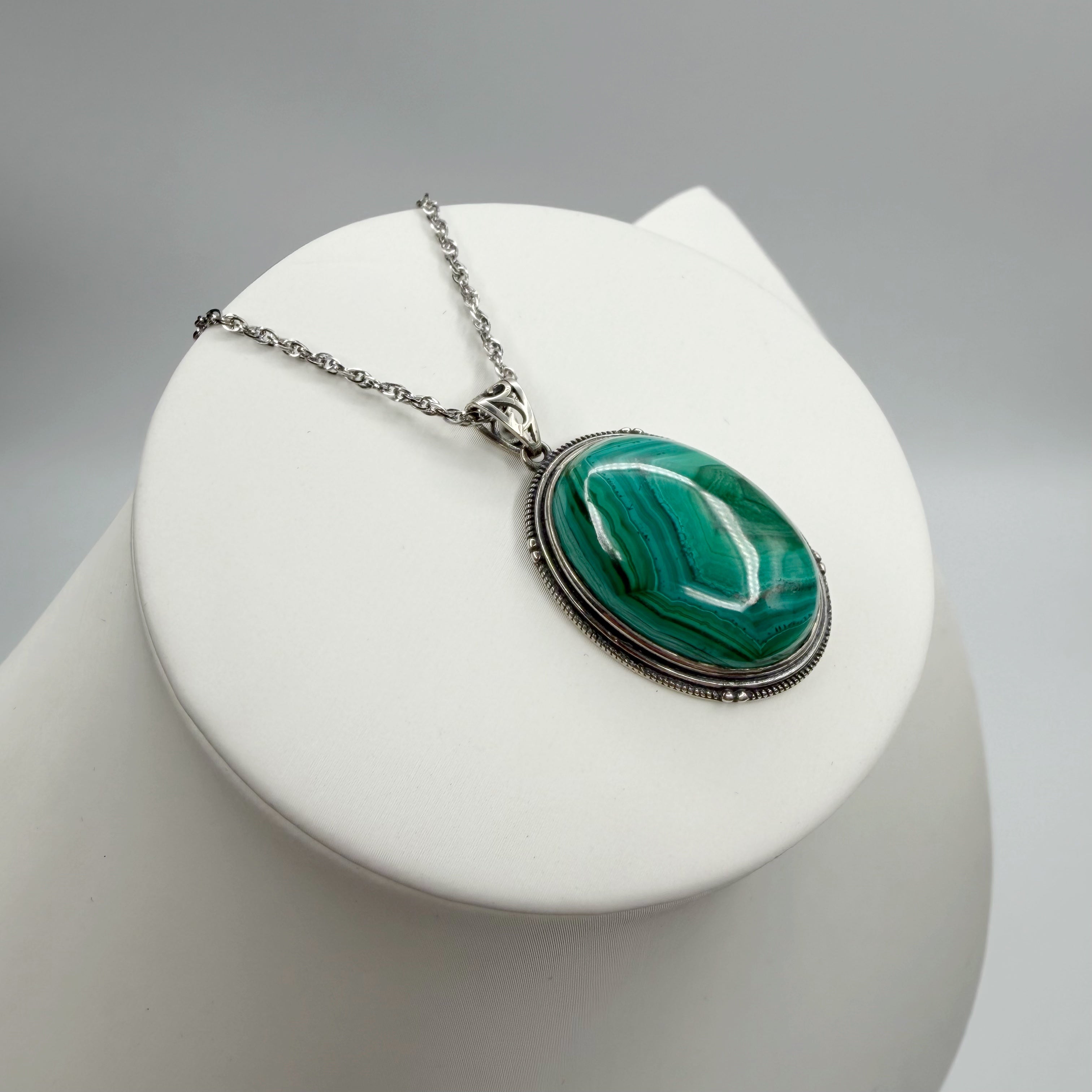 Ciondolo Malachite Ovale - Argento 925