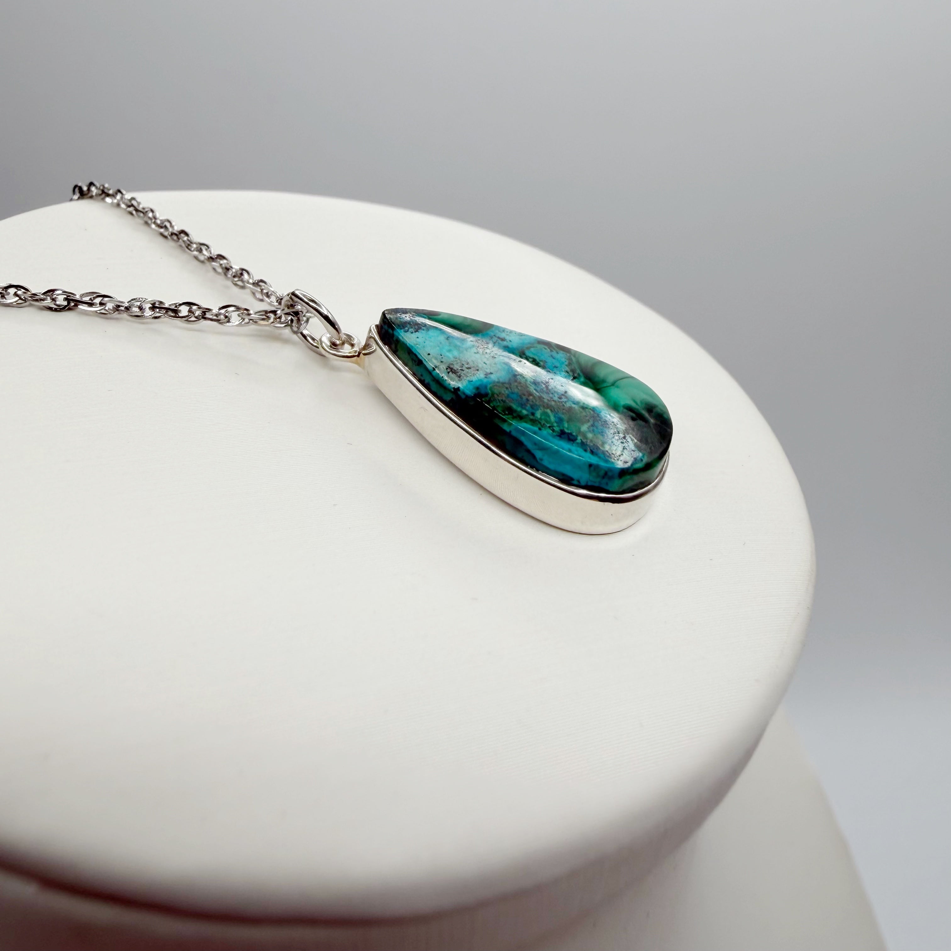 Ciondolo Malachite e Crisocolla Argento 925 - a goccia