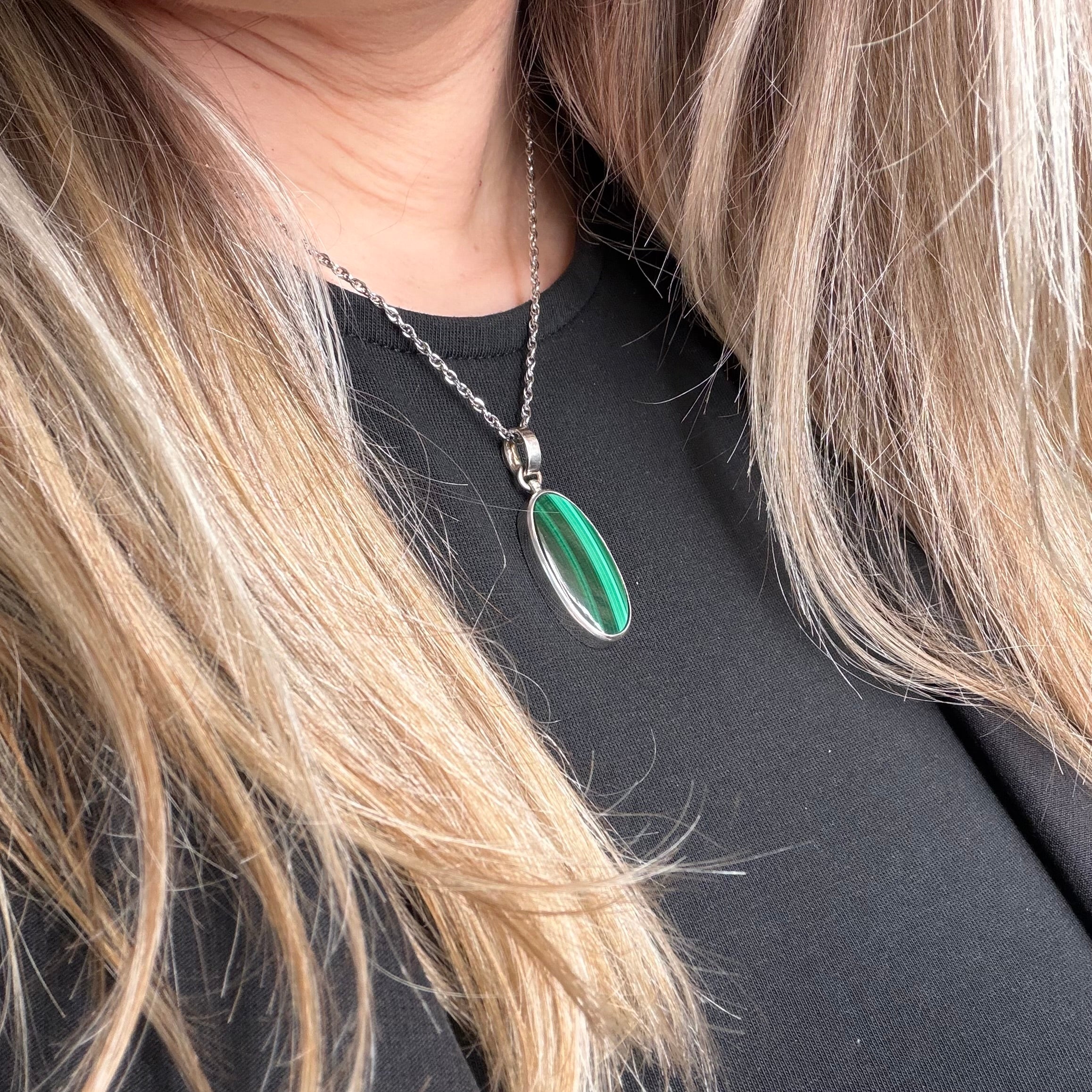 Ciondolo Malachite Ovale - Argento 925