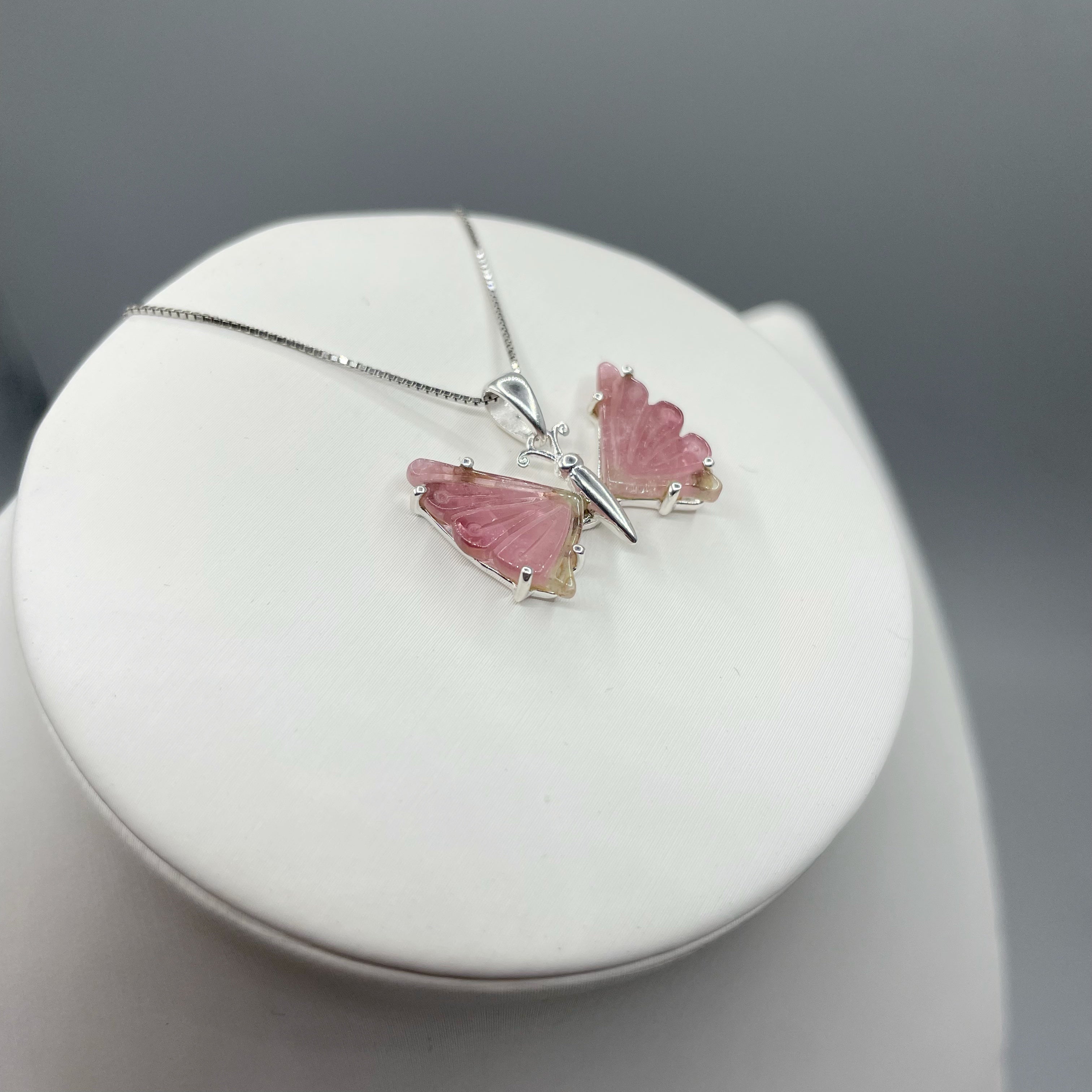 Ciondolo Farfalla Tormalina Rosa e Argento 925