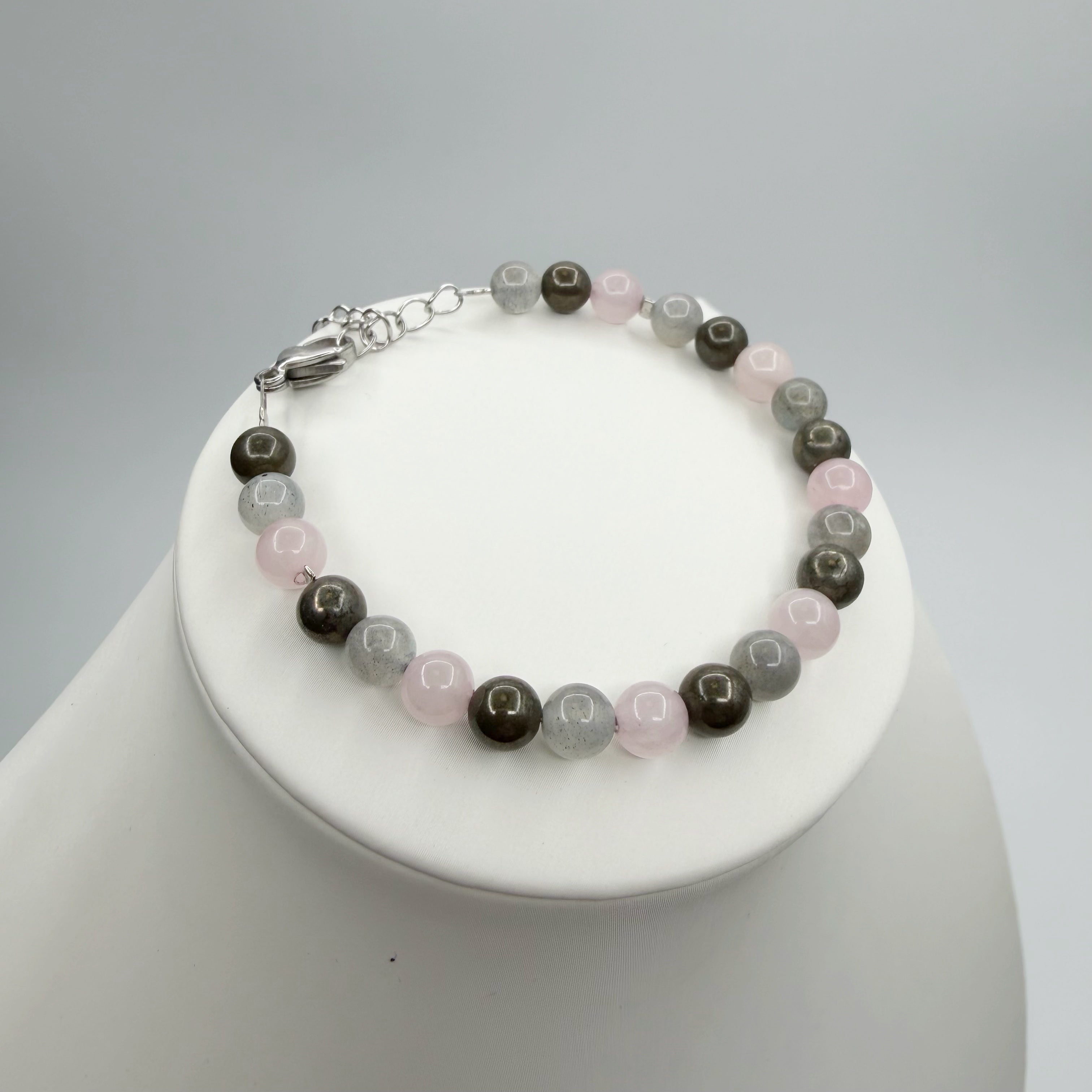Bracciale Abbondanza Plus (Pirite, Labradorite, Quarzo Rosa)