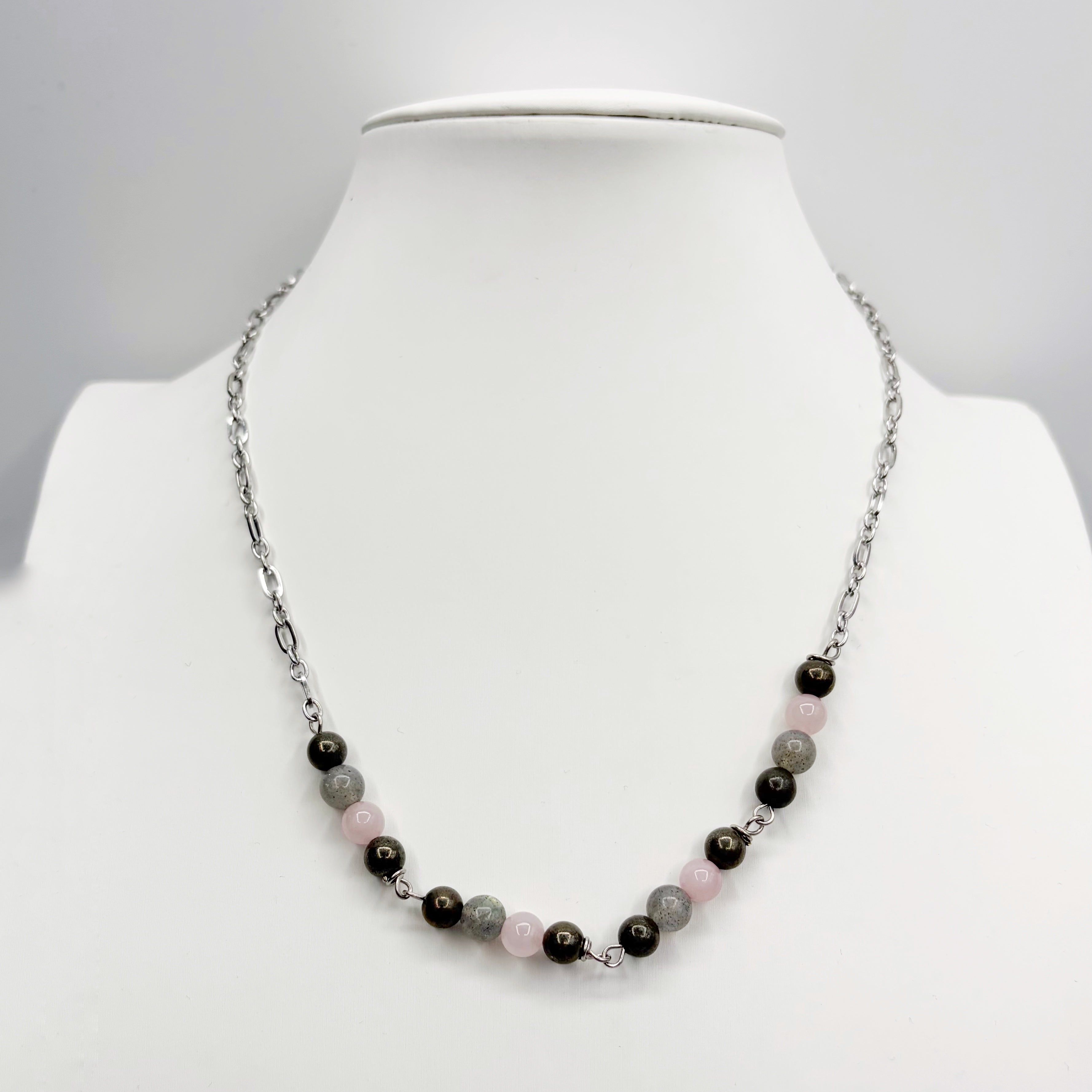 Girocollo Abbondanza - Pirite, Quarzo Rosa, Labradorite