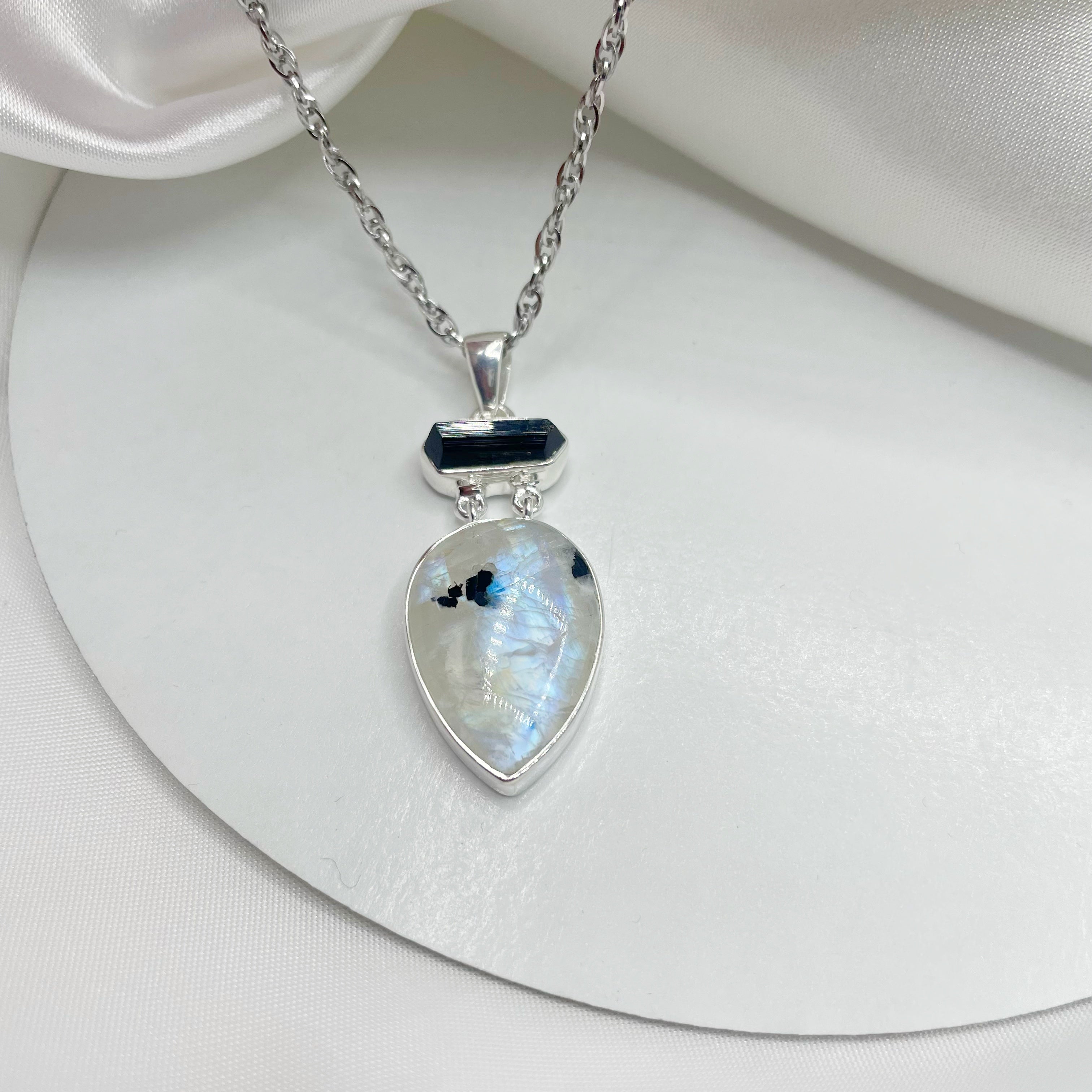 Ciondolo Labradorite e Tormalina Drop - Argento 925