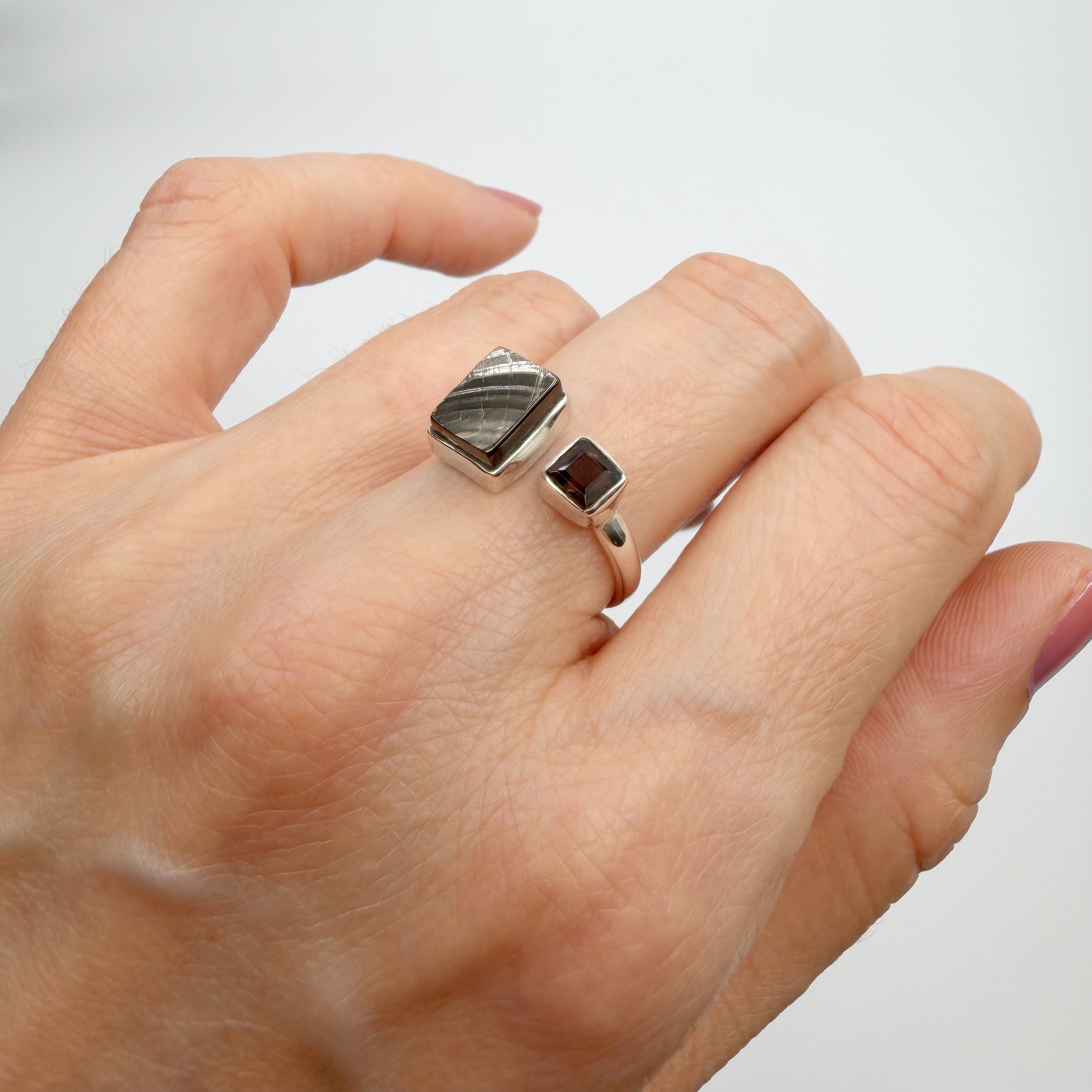Anello Shungite e Quarzo Fumè - Argento 925
