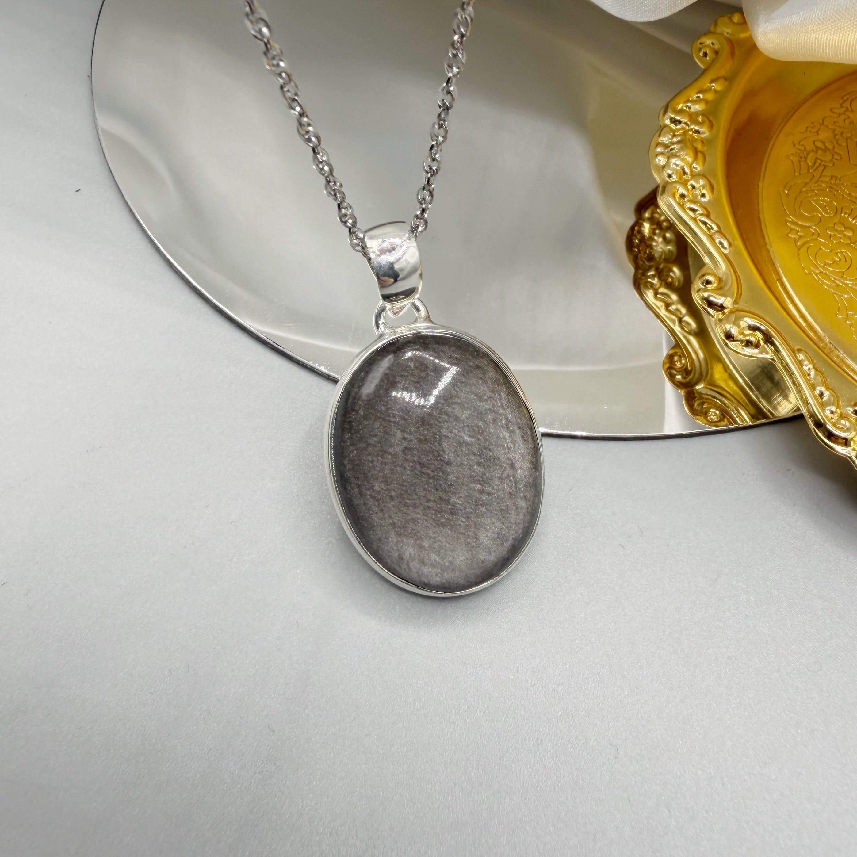 Ciondolo Ossidiana Argento Ovale - Argento 925
