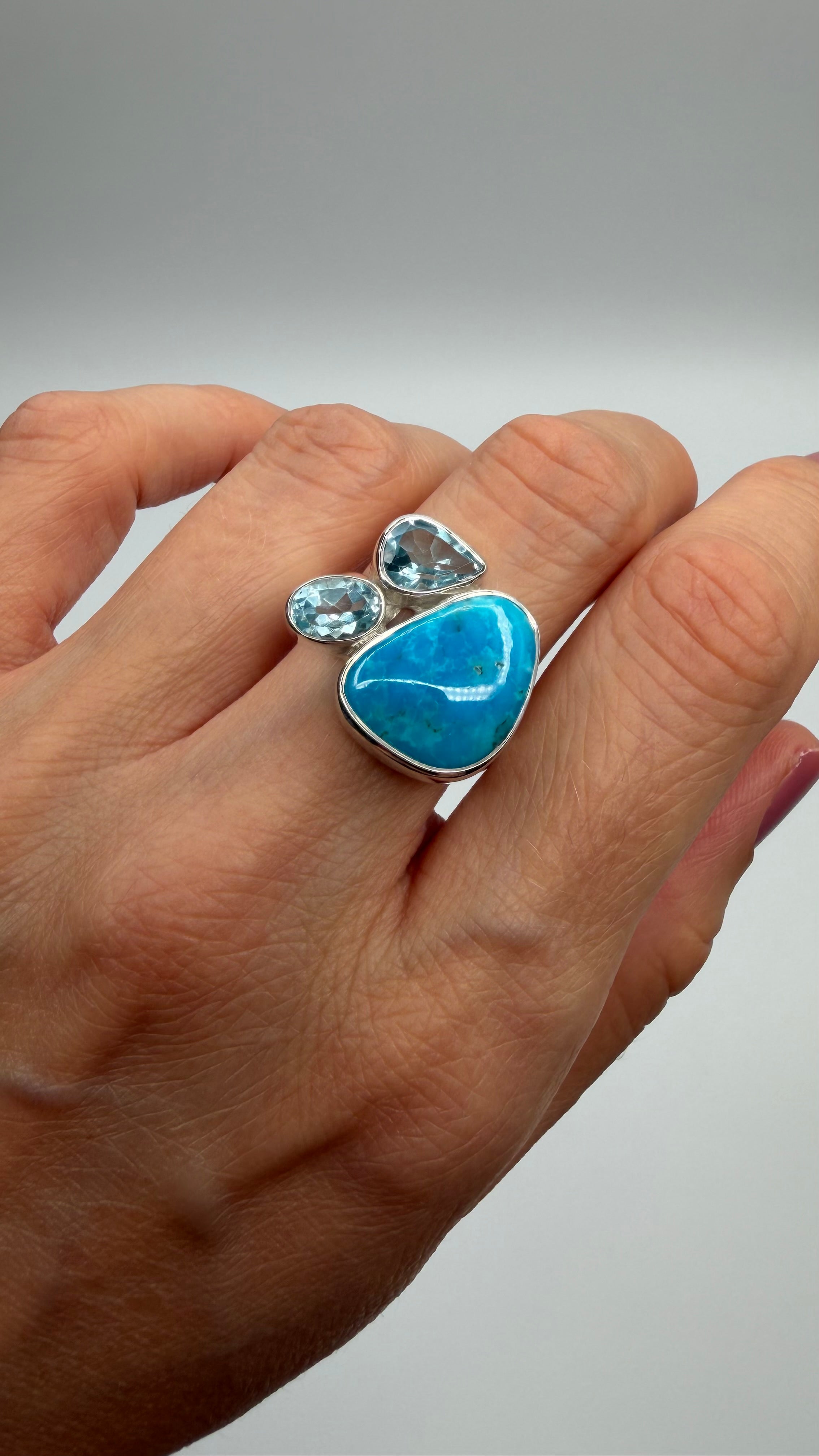 Anello Turchese Naturale e Topazio - Argento 925