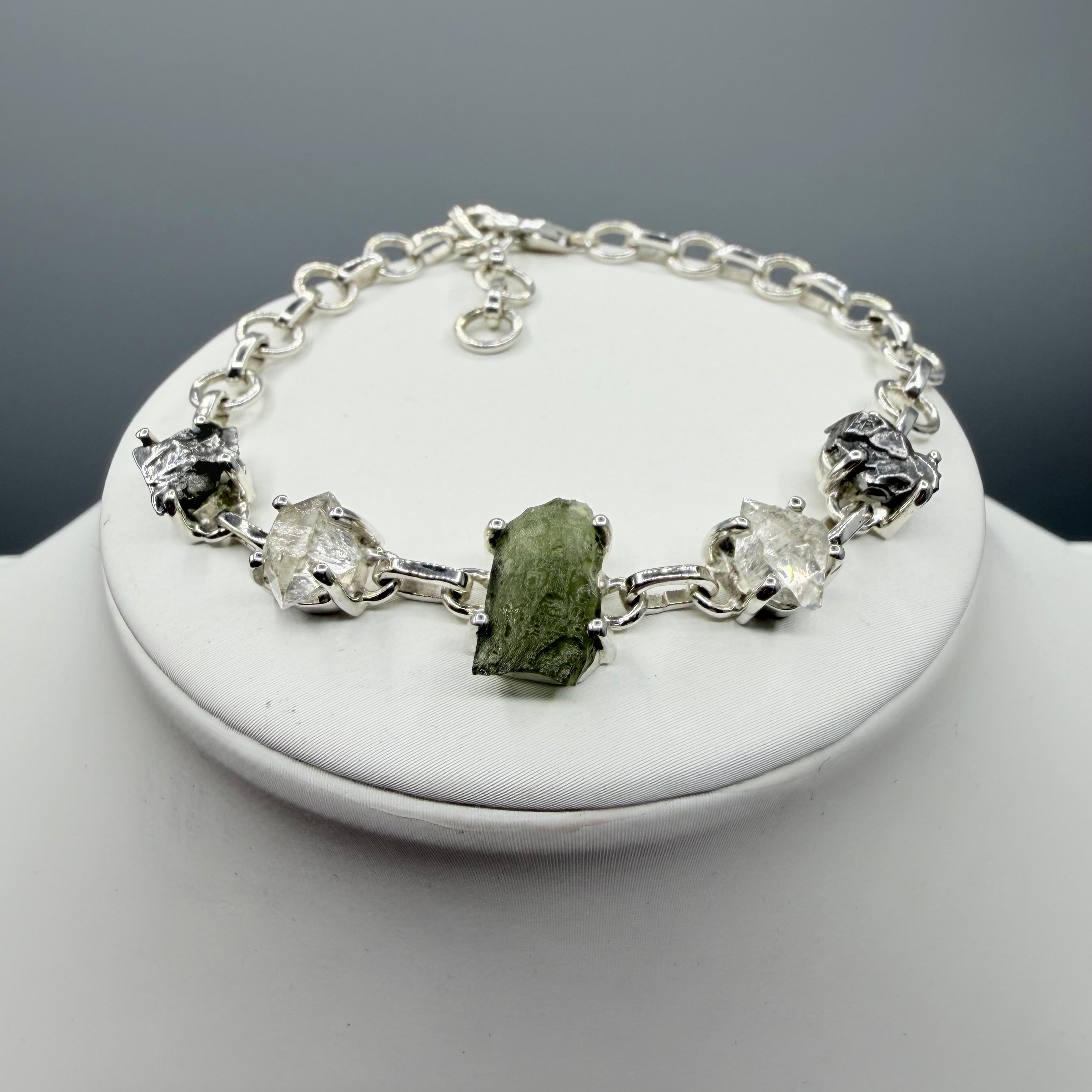 Bracciale Moldavite, Herkimer, Meteorite Campo del Cielo | Argento 925