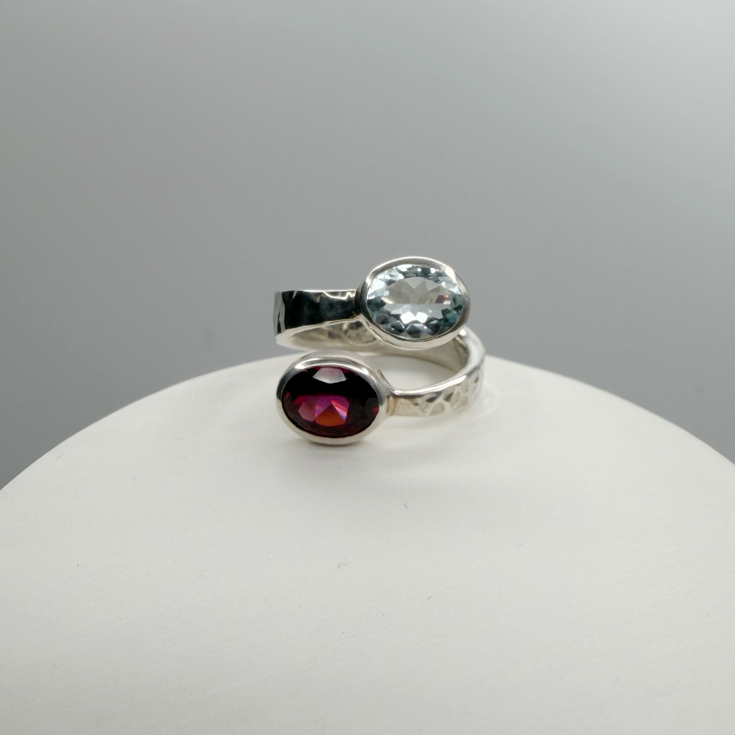 Anello Acquamarina e Granato - Argento 925