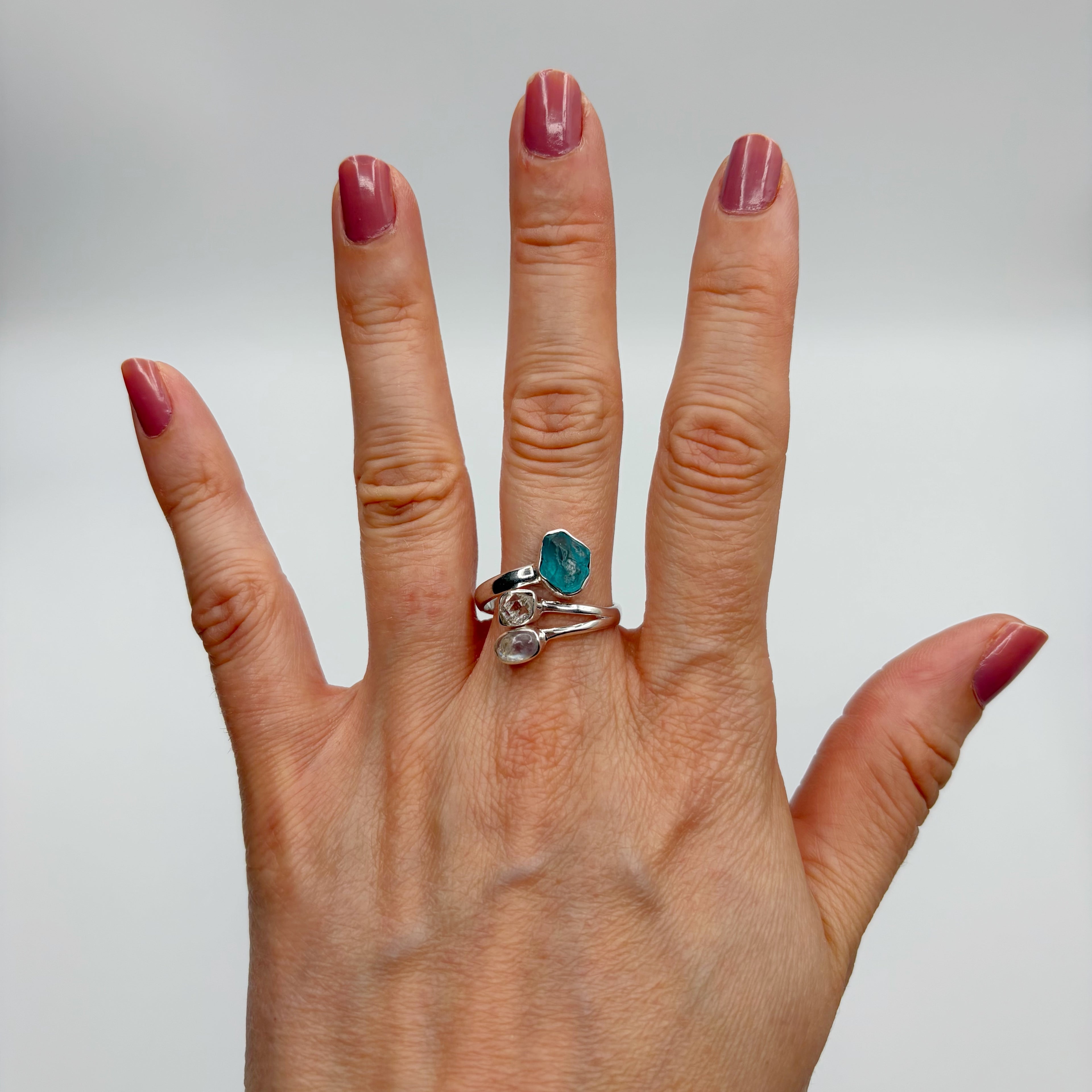 Anello Apatite, Labradorite, Herkimer - Argento 925