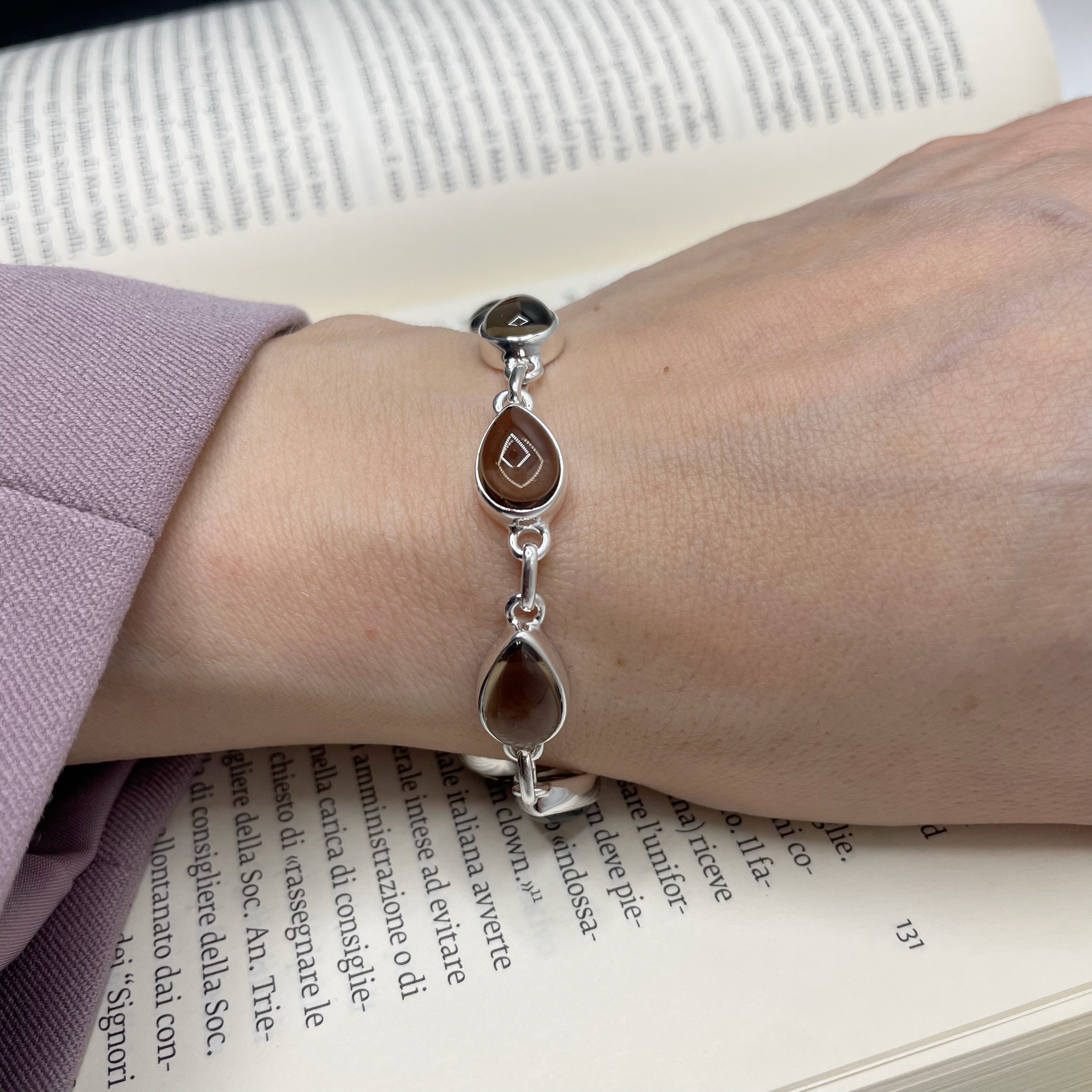 Bracciale Quarzo Fumè a Goccia- Argento 925