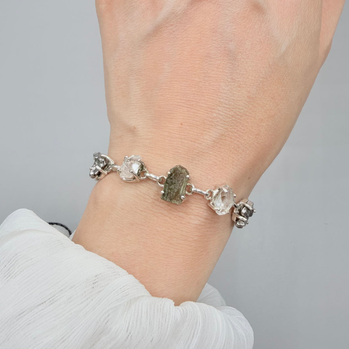 Bracciale Moldavite, Herkimer, Meteorite Campo del Cielo | Argento 925