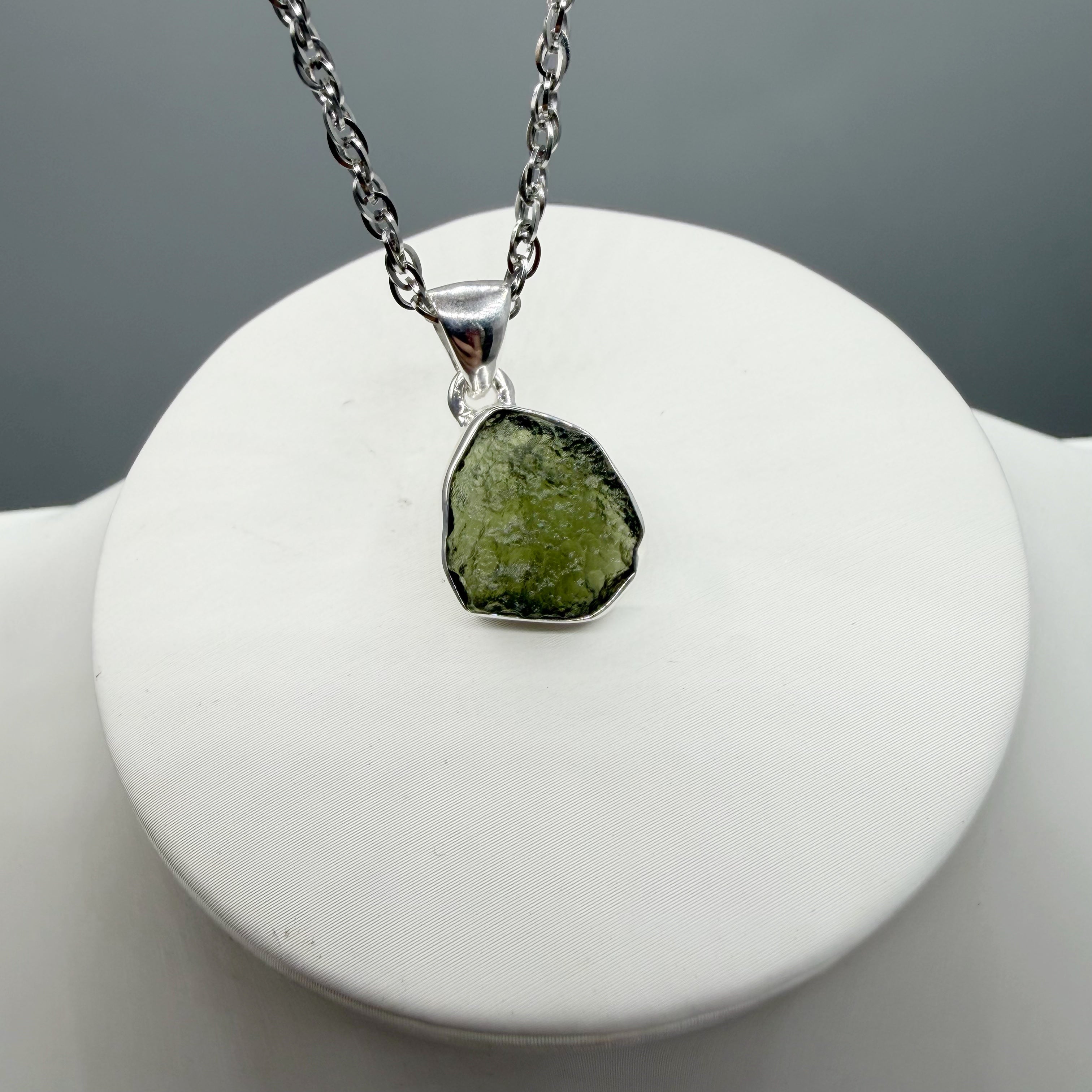 Ciondolo Moldavite Grezza - Argento 925