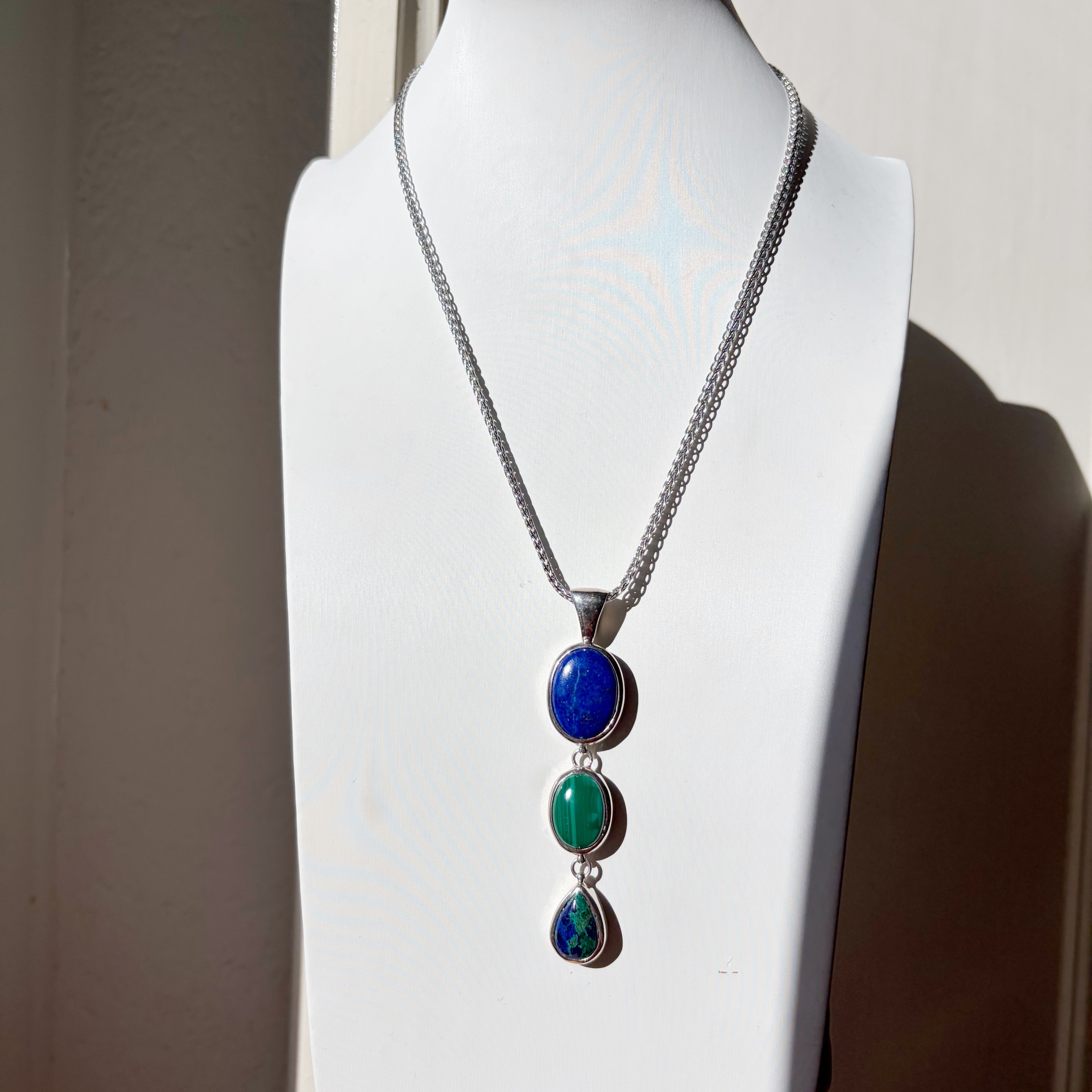 Ciondolo Lapislazzuli, Malachite, Azzurrite - Argento 925