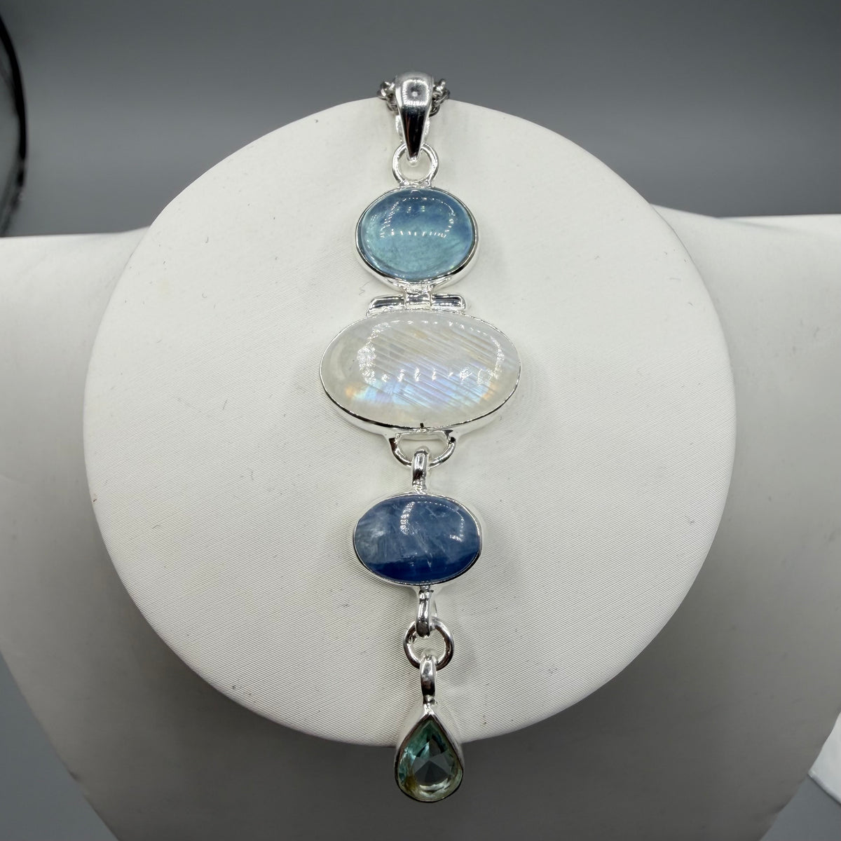 Ciondolo Acquamarina, Labradorite, Cianite, Quarzo - Argento 925