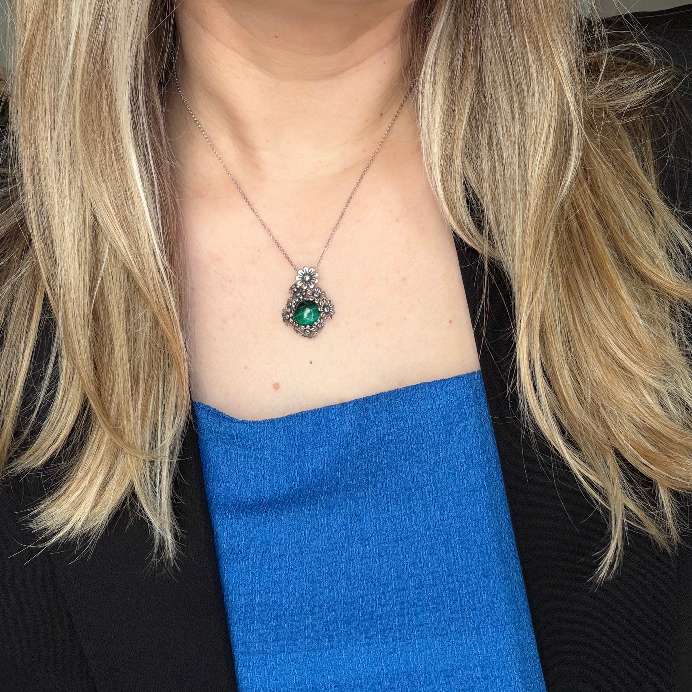 Ciondolo Malachite Fiore - Argento 925