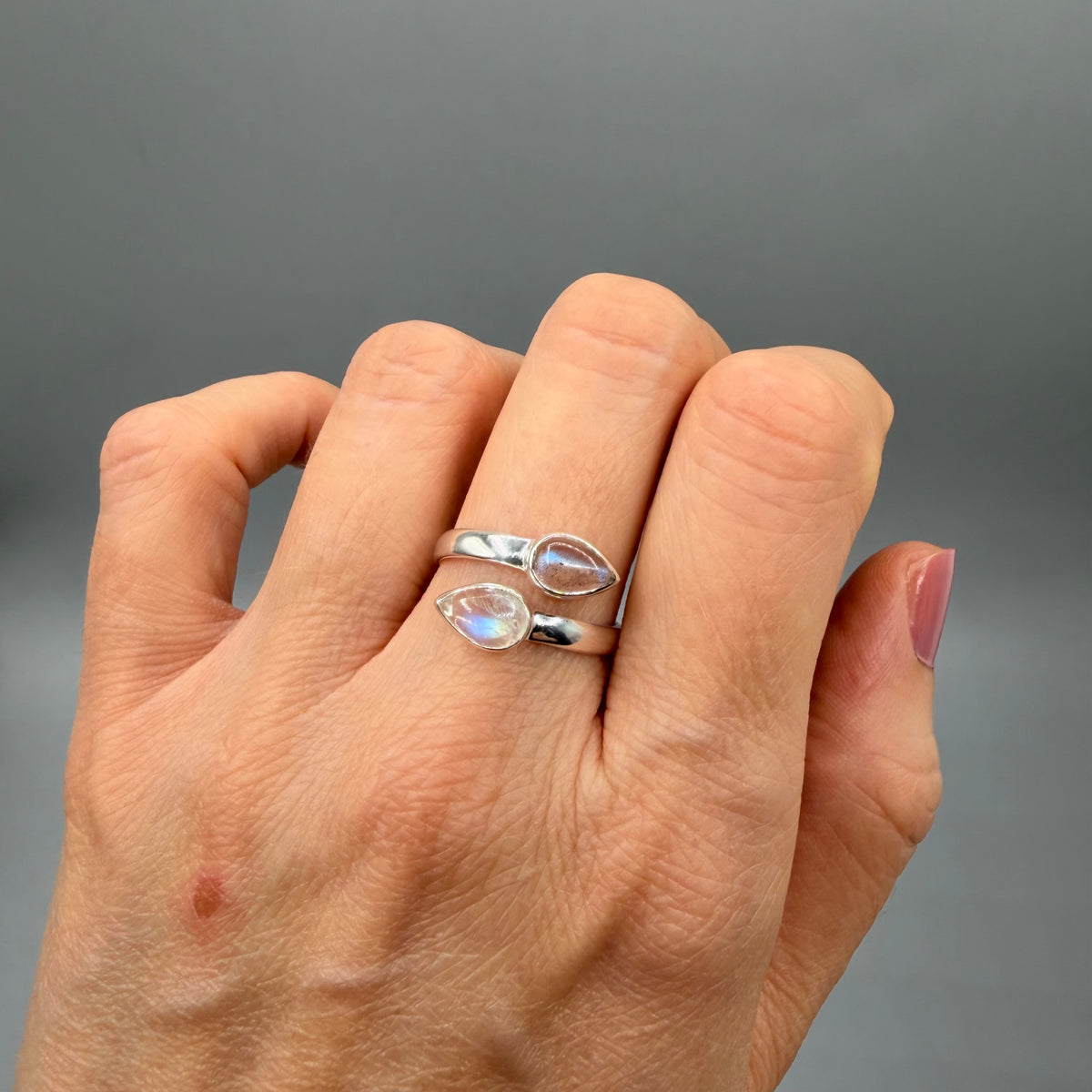 Anello Double Labradorite Bianca - Argento 925