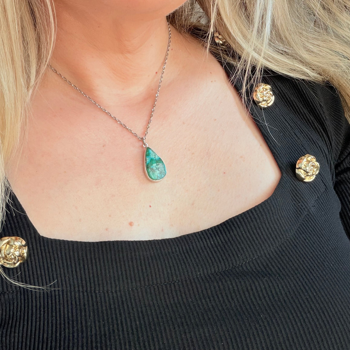 Ciondolo Malachite e Crisocolla Argento 925 - Goccia piccola