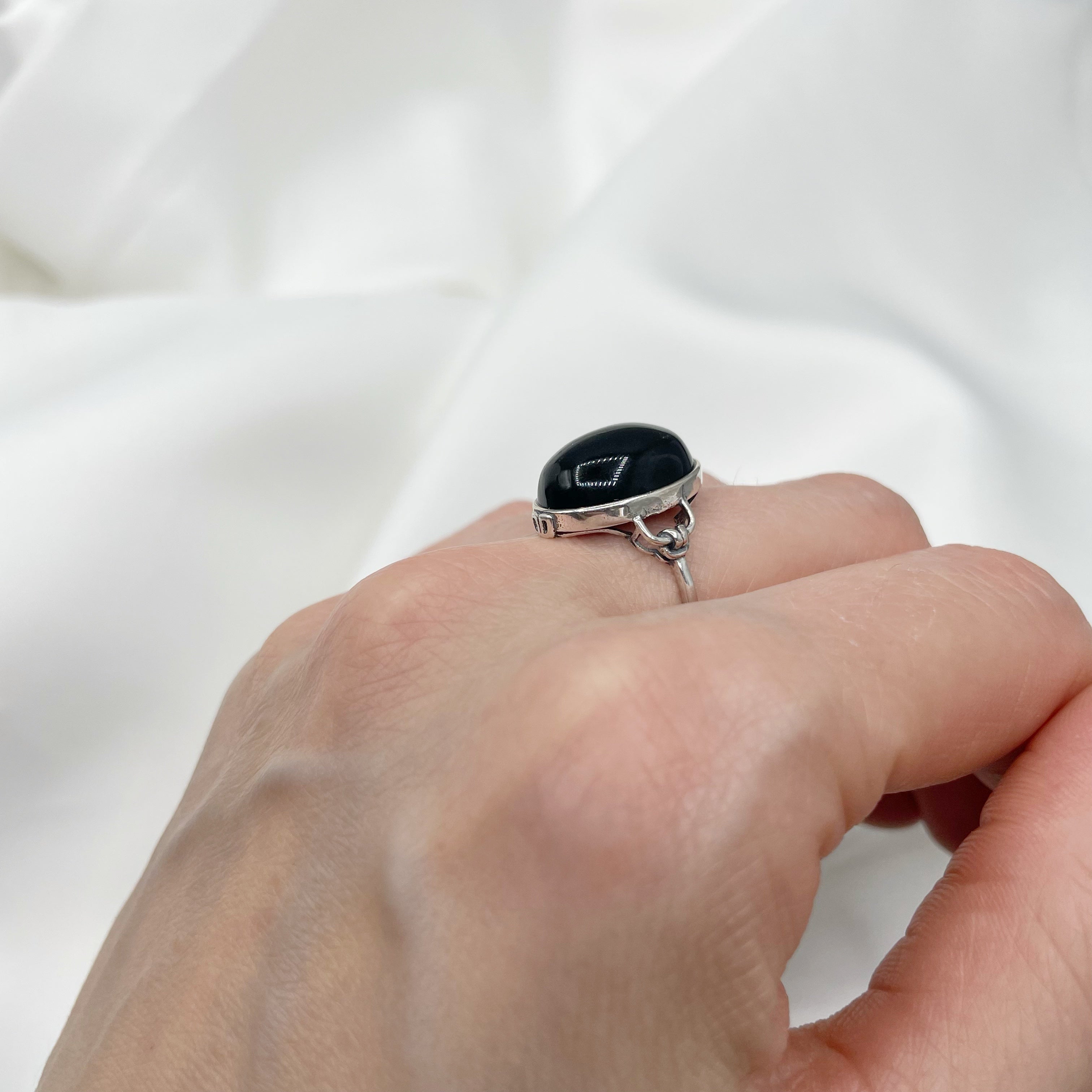 Anello Ossidiana Ovale - Argento 925