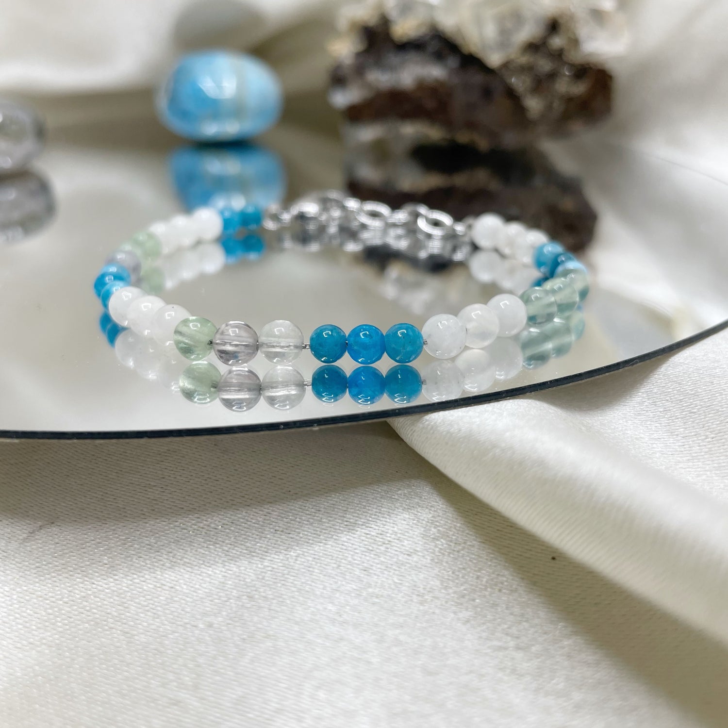 Bracciale Gemelli - Apatite, Fluorite, Labradorite Bianca