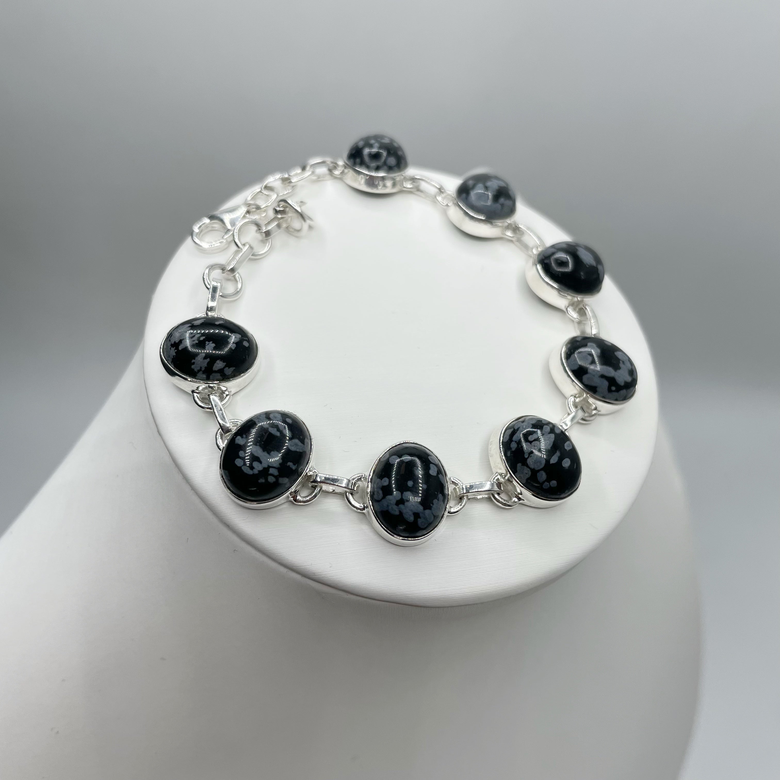 Bracciale Ossidiana Fiocco di Neve - Argento 925
